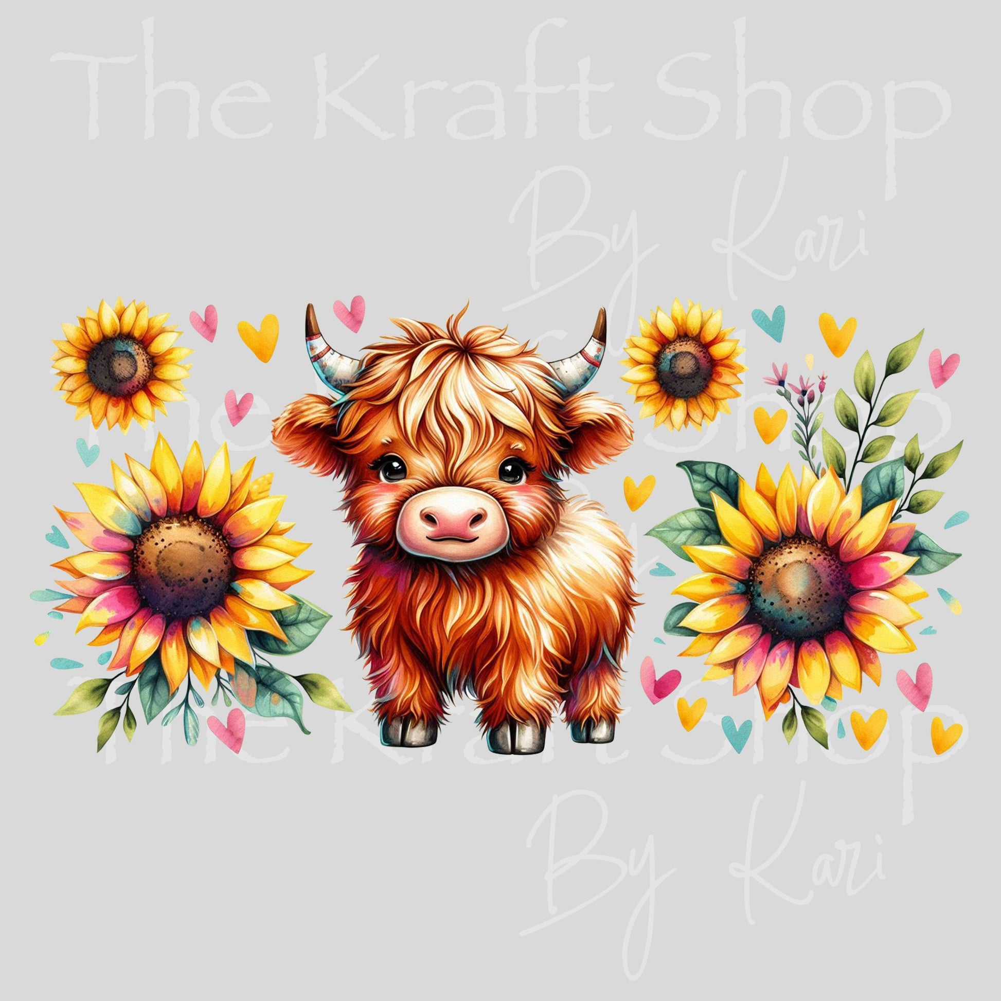 UV DTF Sticker print. Baby highland cow and sunflowers wrap or element decals tumbler decal. Glass can wrap. #5432