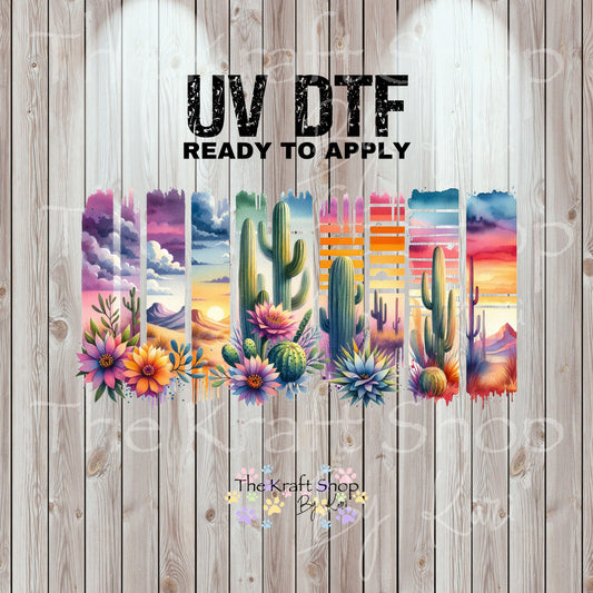 UV DTF Sticker print. Desert Cactus brush stroke or element decals tumbler decal. Glass can wrap. #5436