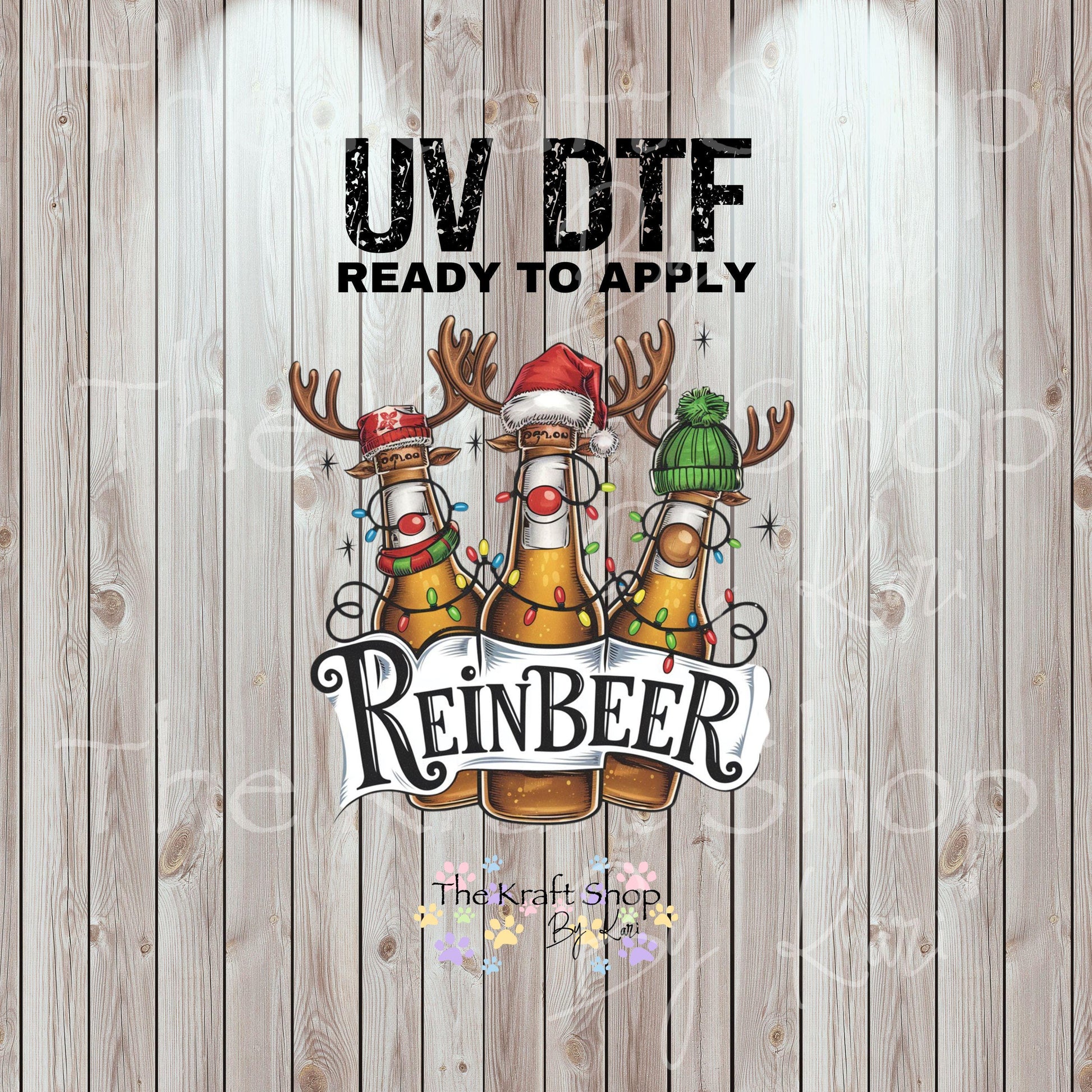 UV DTF Sticker prints. Reinbeer Christmas beer bottles antlers decal, permanent sticker. #7442