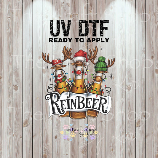 UV DTF Sticker prints. Reinbeer Christmas beer bottles antlers decal, permanent sticker. #7442