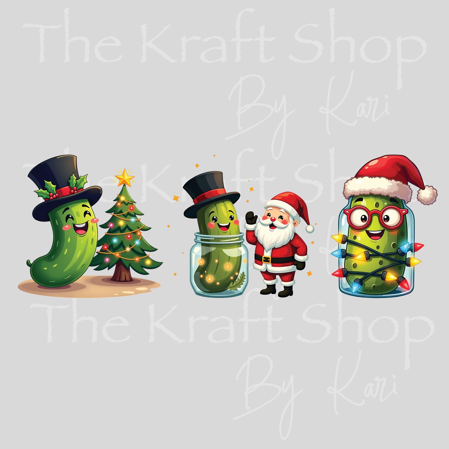 UV DTF Sticker prints. Christmas pickles and Santa 3 pk, permanent sticker.#7443