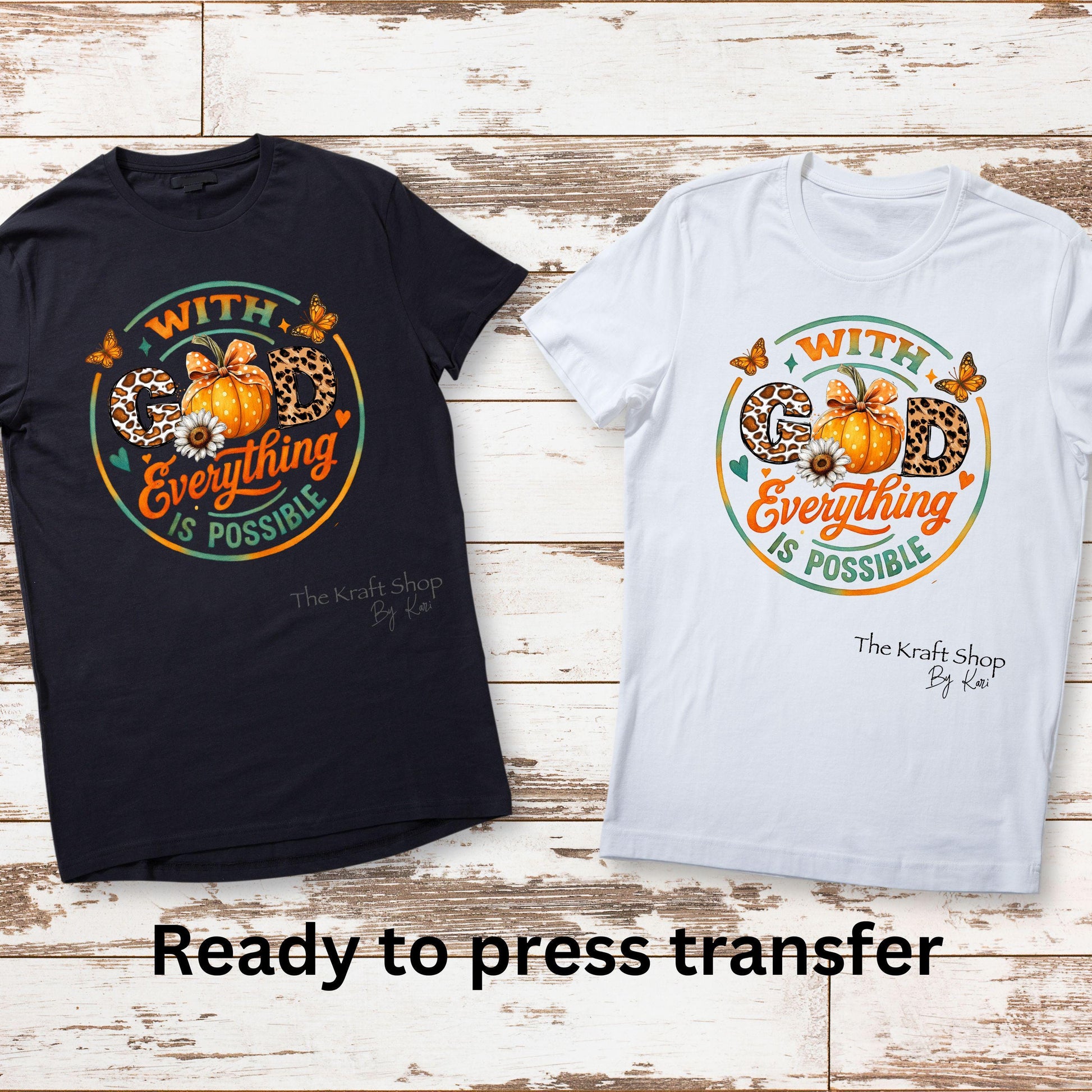 DTF ready to press transfer With God everything is possible with pumpkin and pattern letters shirt transfer, DTF Print#11544