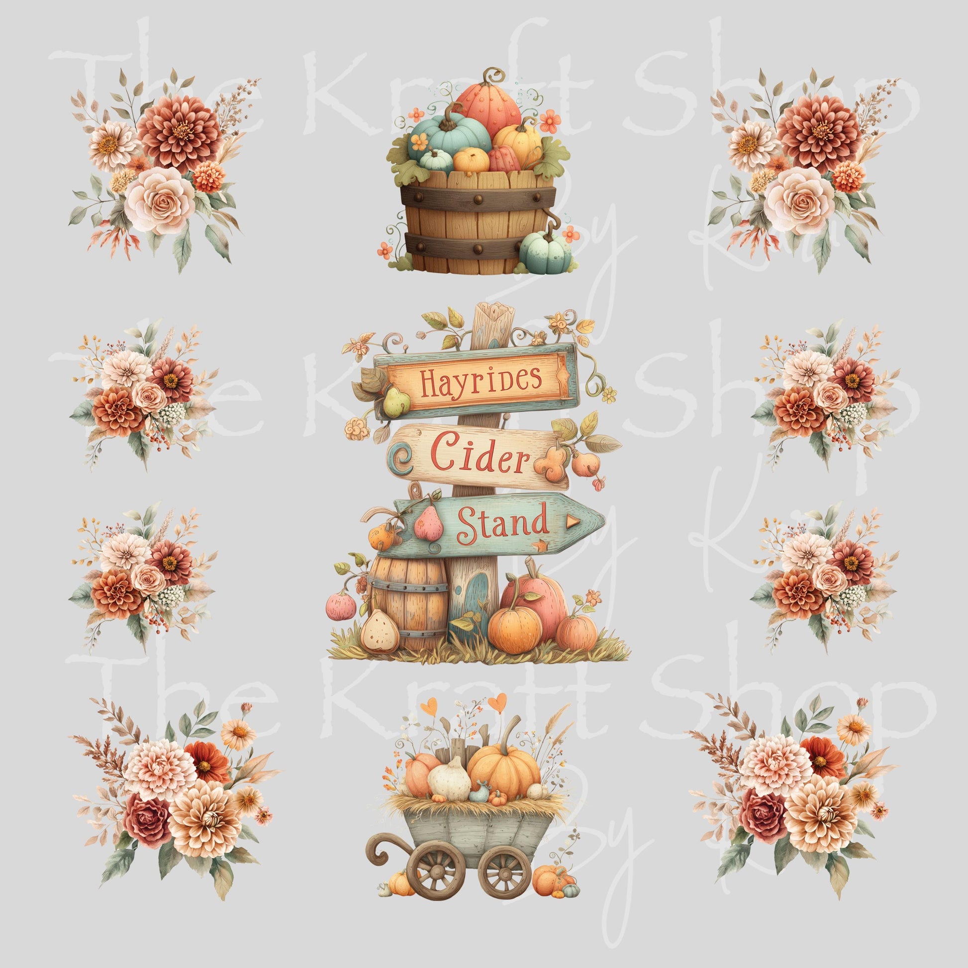 UV DTF Sticker print Hayrides cider stand Element sheet 8x8 decal, tumbler decal, permanent sticker. #7434