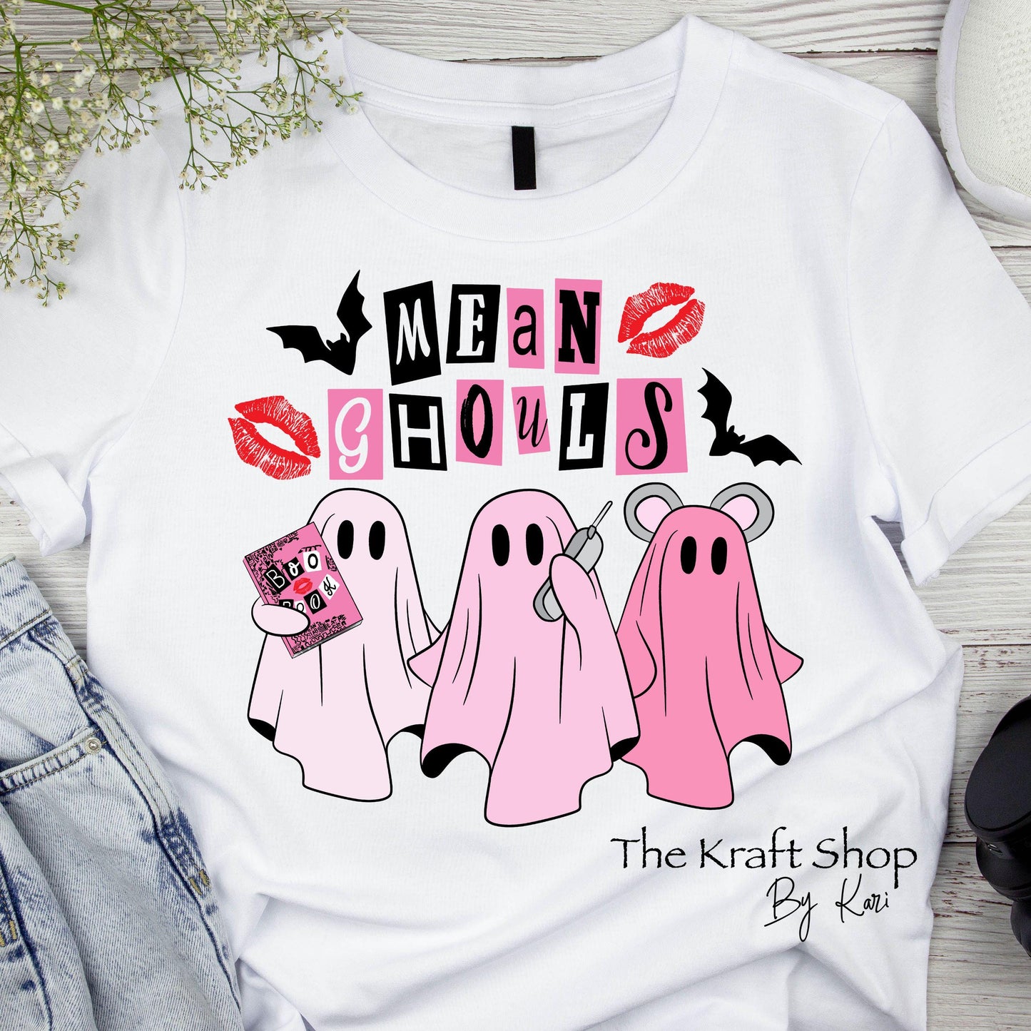DTF ready to press transfer Mean Ghouls pink ghost shirt transfer, DTF Print #11550