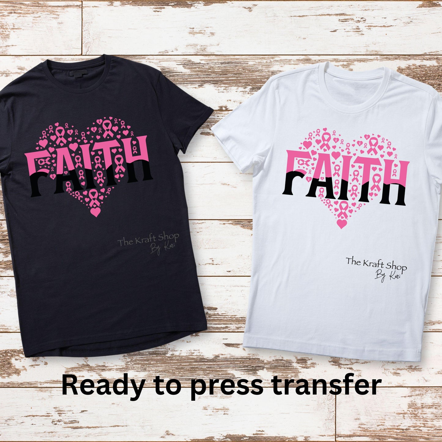 DTF ready to press transfer Faith Heart Breast Cancer shirt transfer, DTF Print#11553