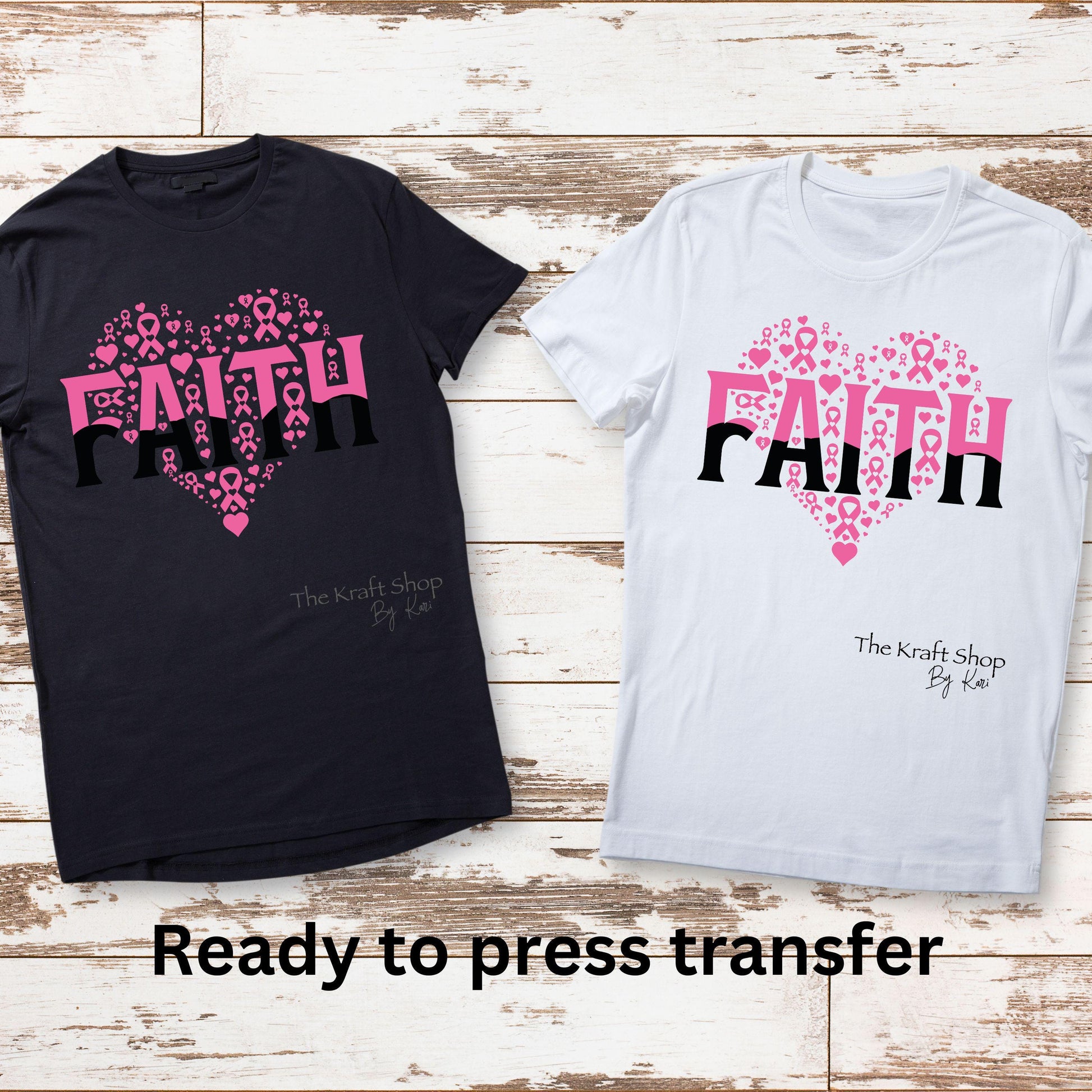 DTF ready to press transfer Faith Heart Breast Cancer shirt transfer, DTF Print#11553