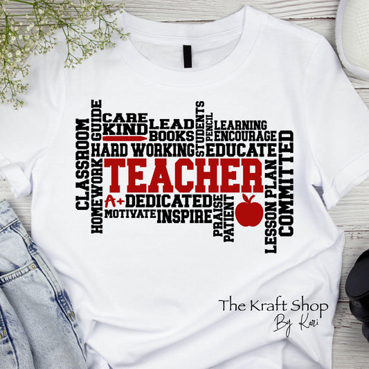 DTF ready to press transfer Teacher word art shirt transfer, DTF Print#11559