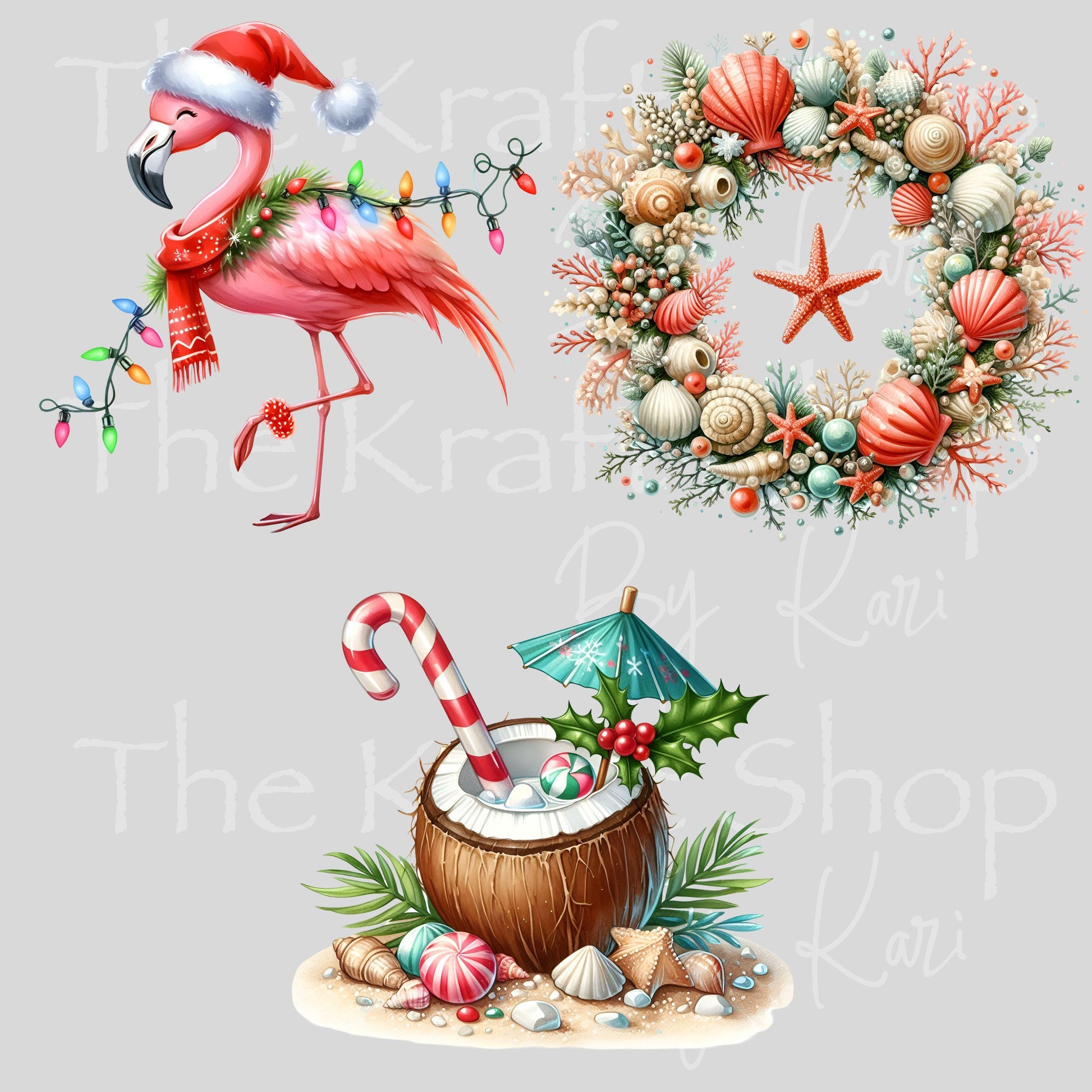 UV DTF Sticker prints. Beach Christmas Flamingo, wreath or coconut, permanent sticker.#7446