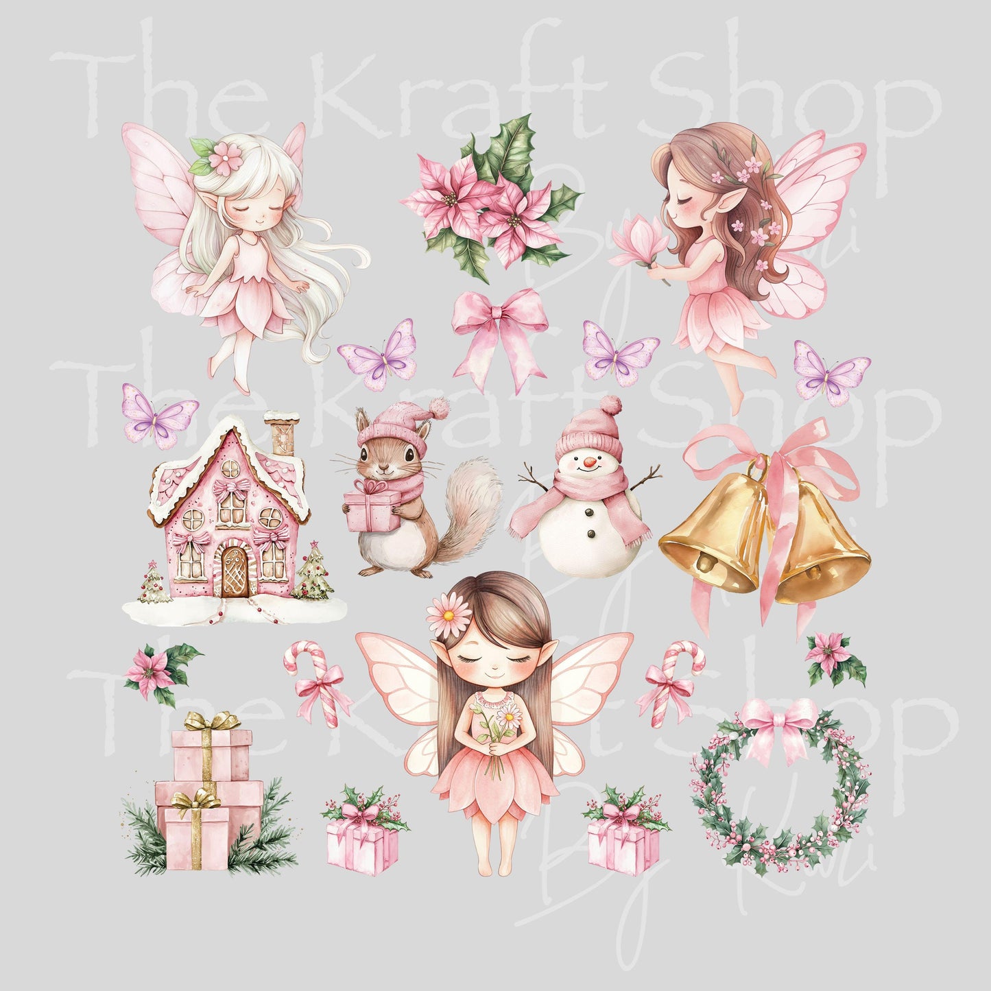 UV DTF Sticker print Pink Fairy Christmas Element sheet 8x8 decal, tumbler decal, permanent sticker. #7447
