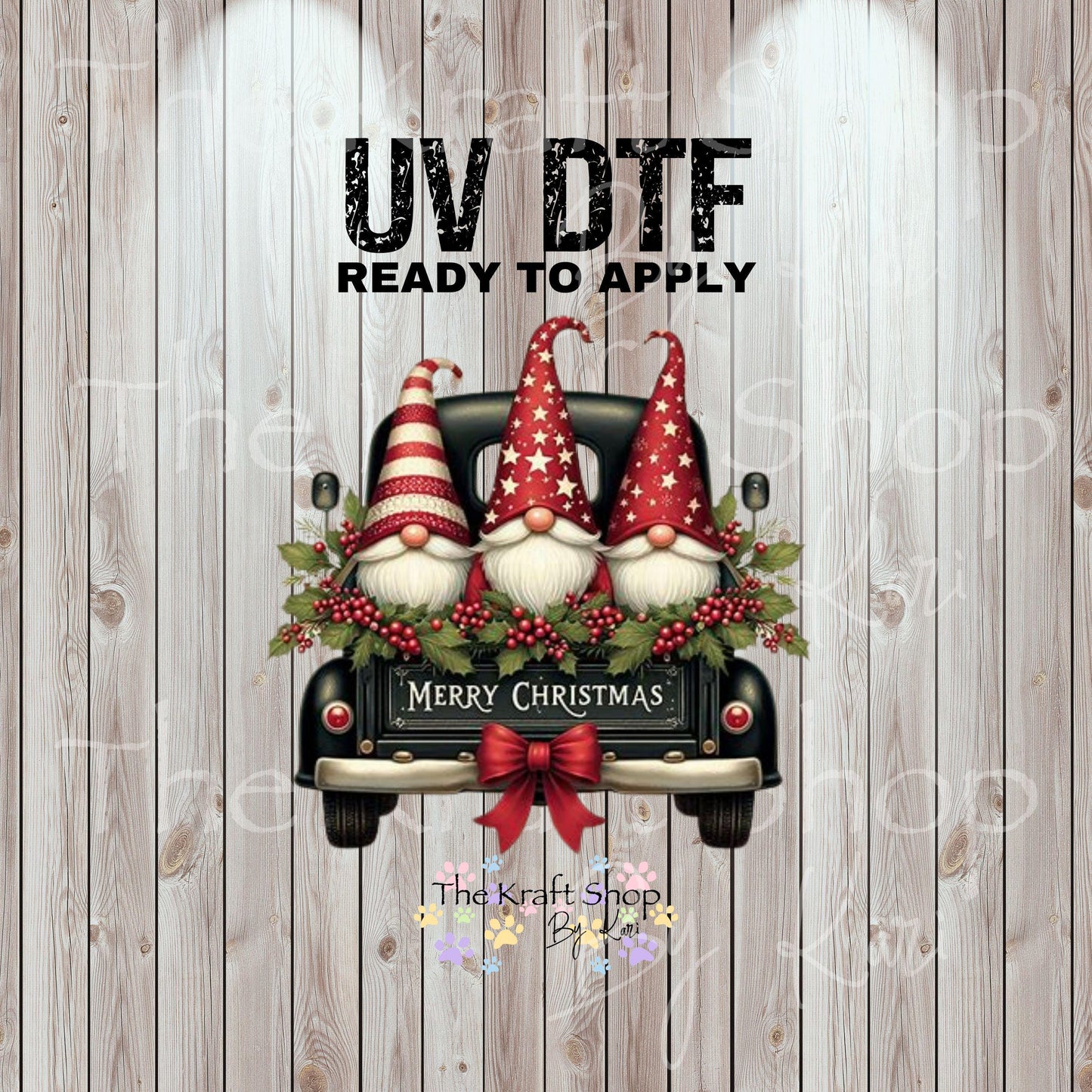 UV DTF Sticker prints. Merry Christmas gnome truck decal, permanent sticker. #7449