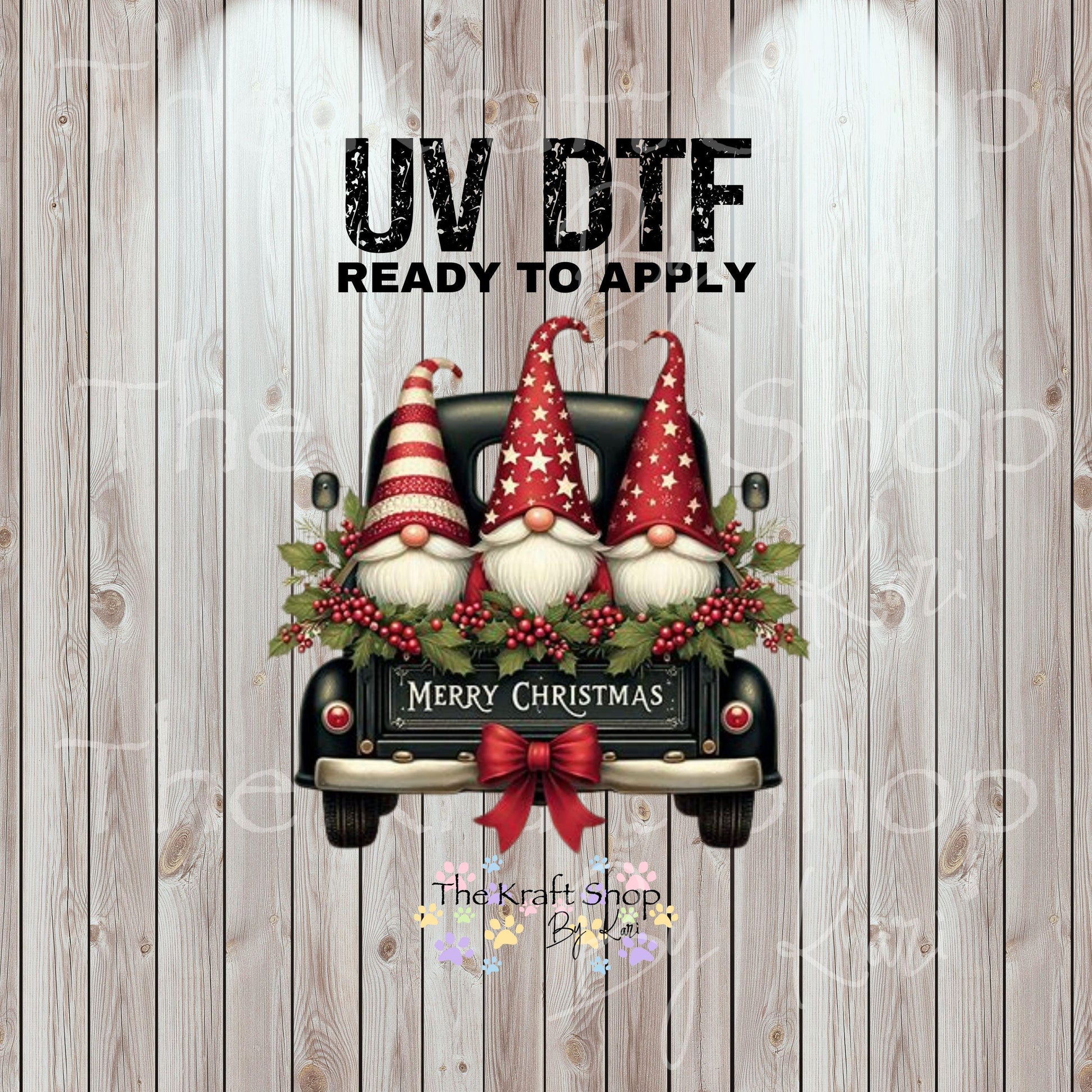 UV DTF Sticker prints. Merry Christmas gnome truck decal, permanent sticker. #7449