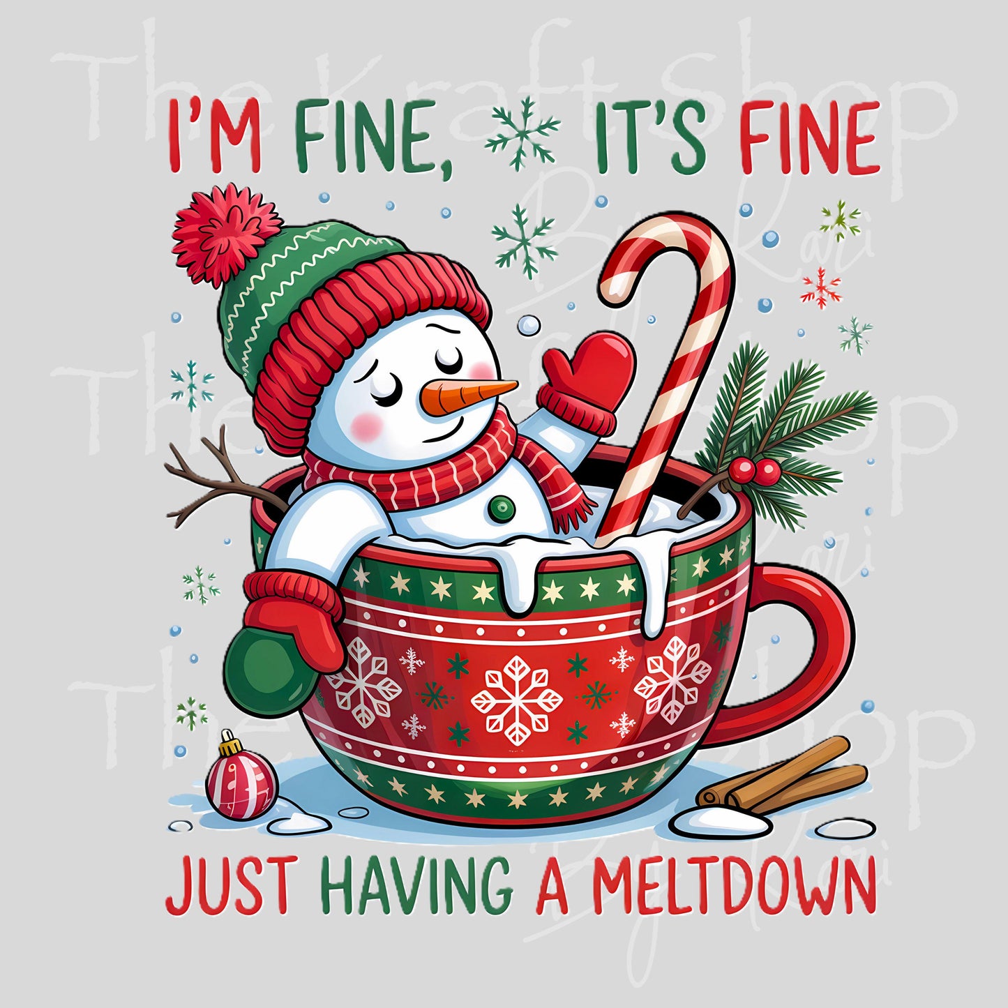 UV DTF Sticker prints. I'm fine It's fine snowman in a mug Merry Christmas decal, permanent sticker. #7451