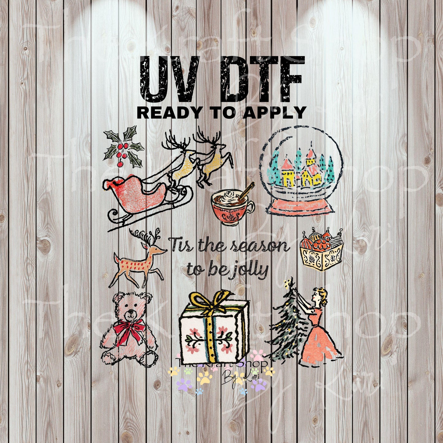 UV DTF Sticker print Tis the season Christmas doodle style Element sheet 8x8 decal #7440