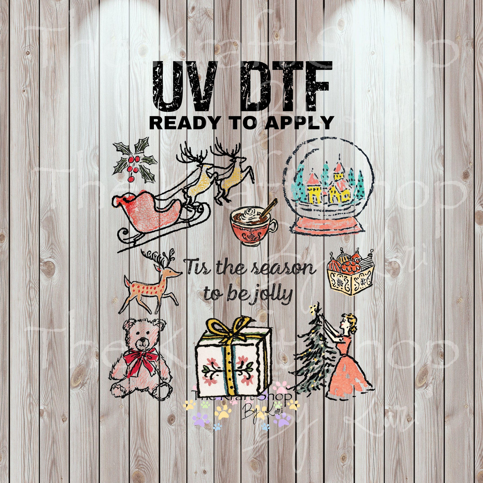 UV DTF Sticker print Tis the season Christmas doodle style Element sheet 8x8 decal #7440