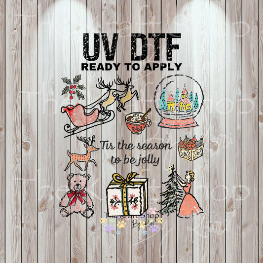 UV DTF Sticker print Tis the season Christmas doodle style Element sheet 8x8 decal #7440