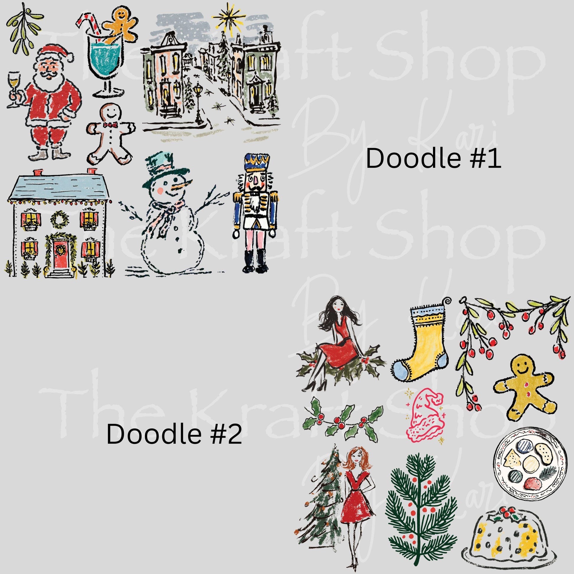 UV DTF Sticker print Christmas doodle style Element sheet 8x8 decal #7441