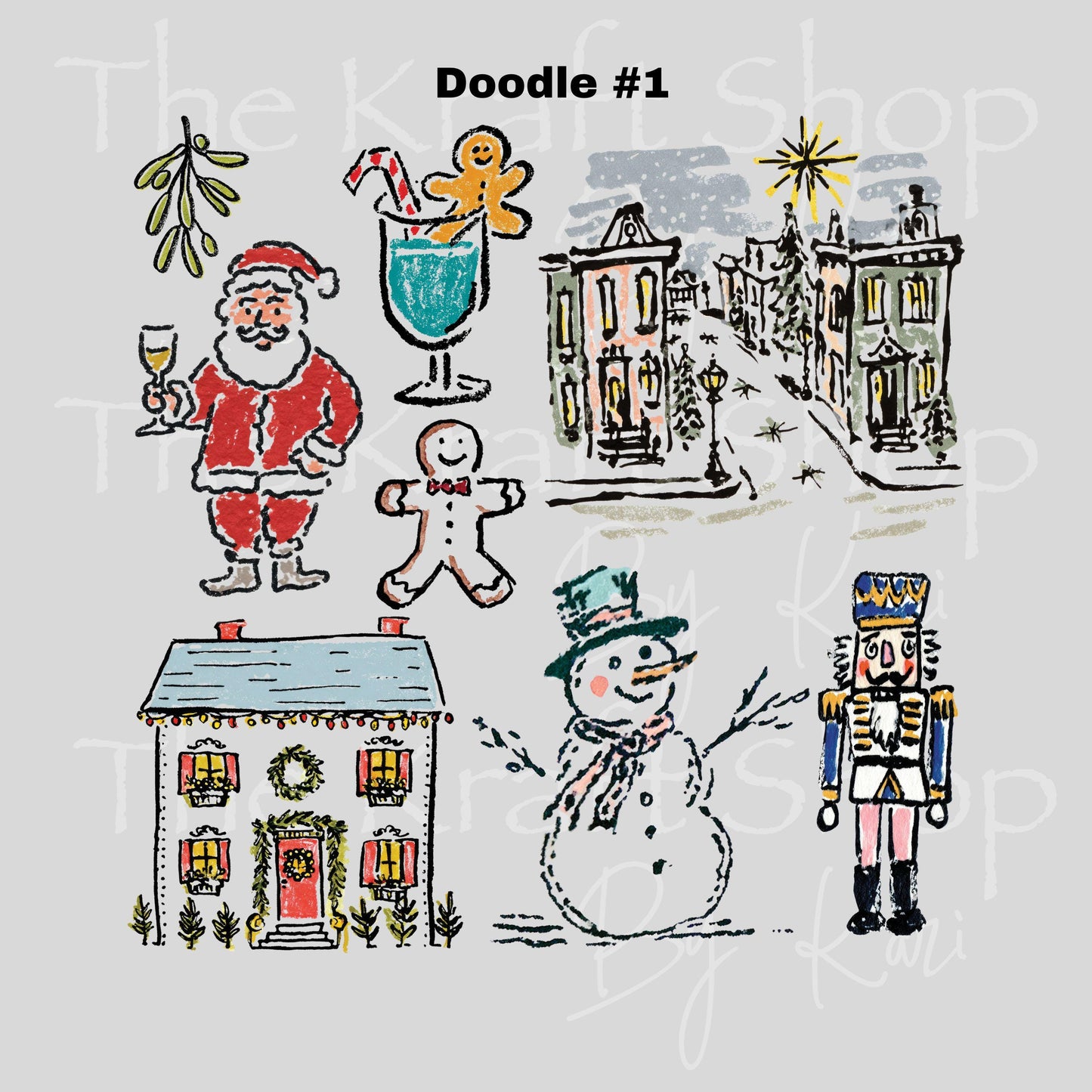 UV DTF Sticker print Christmas doodle style Element sheet 8x8 decal #7441