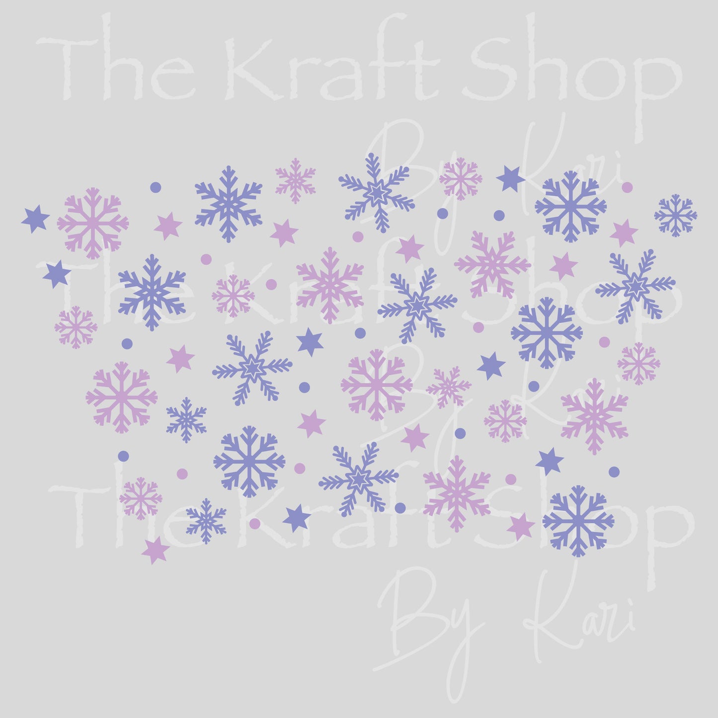 UV DTF Sticker print. Purple snowflakes 24 oz tapered wrap or element sheet of decals for acrylic tumblers #5448
