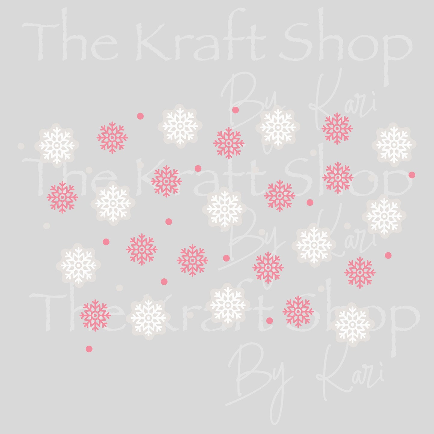 UV DTF Sticker print. Pink snowflakes 24 oz tapered wrap or element sheet of decals for acrylic tumblers #5448