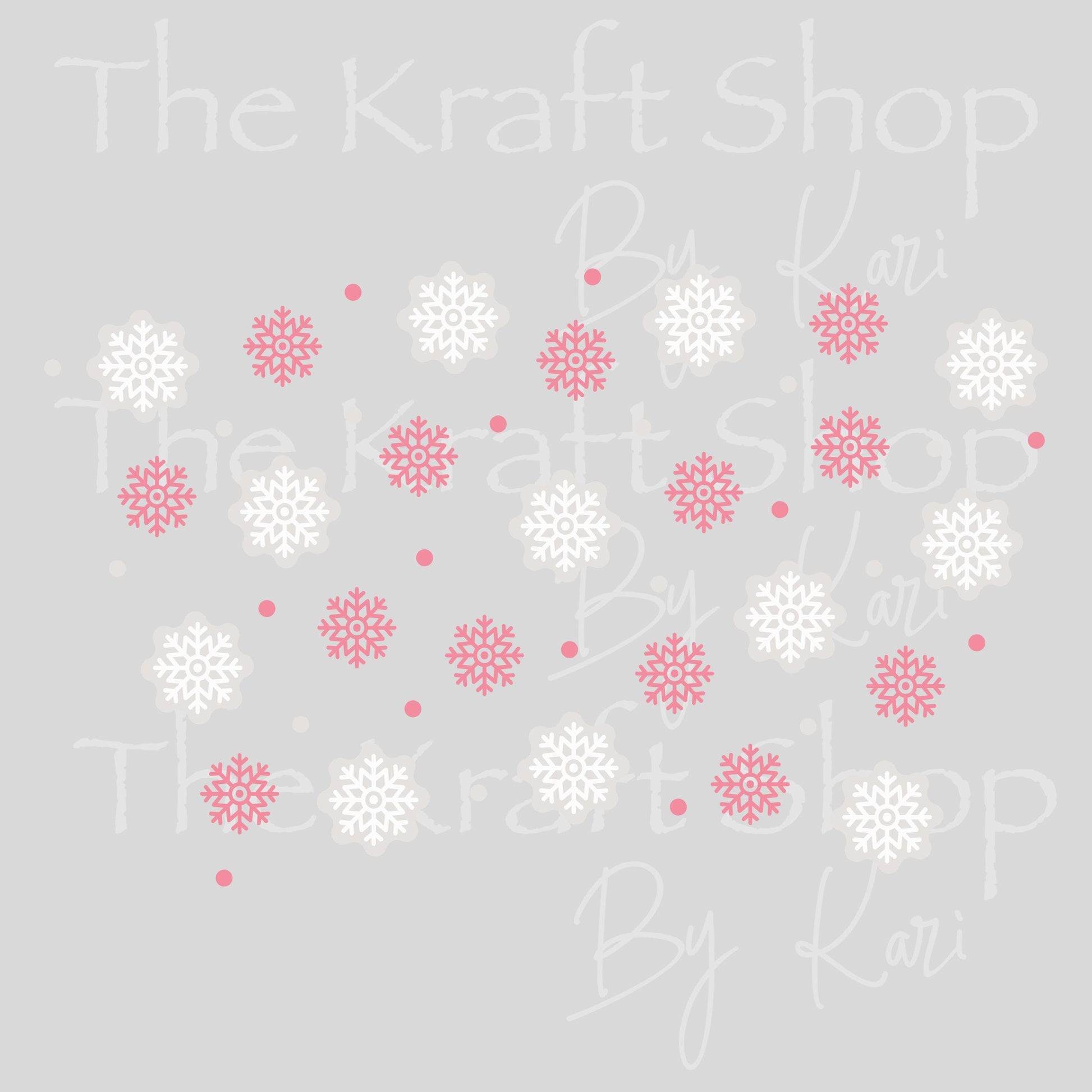 UV DTF Sticker print. Pink snowflakes 24 oz tapered wrap or element sheet of decals for acrylic tumblers #5448
