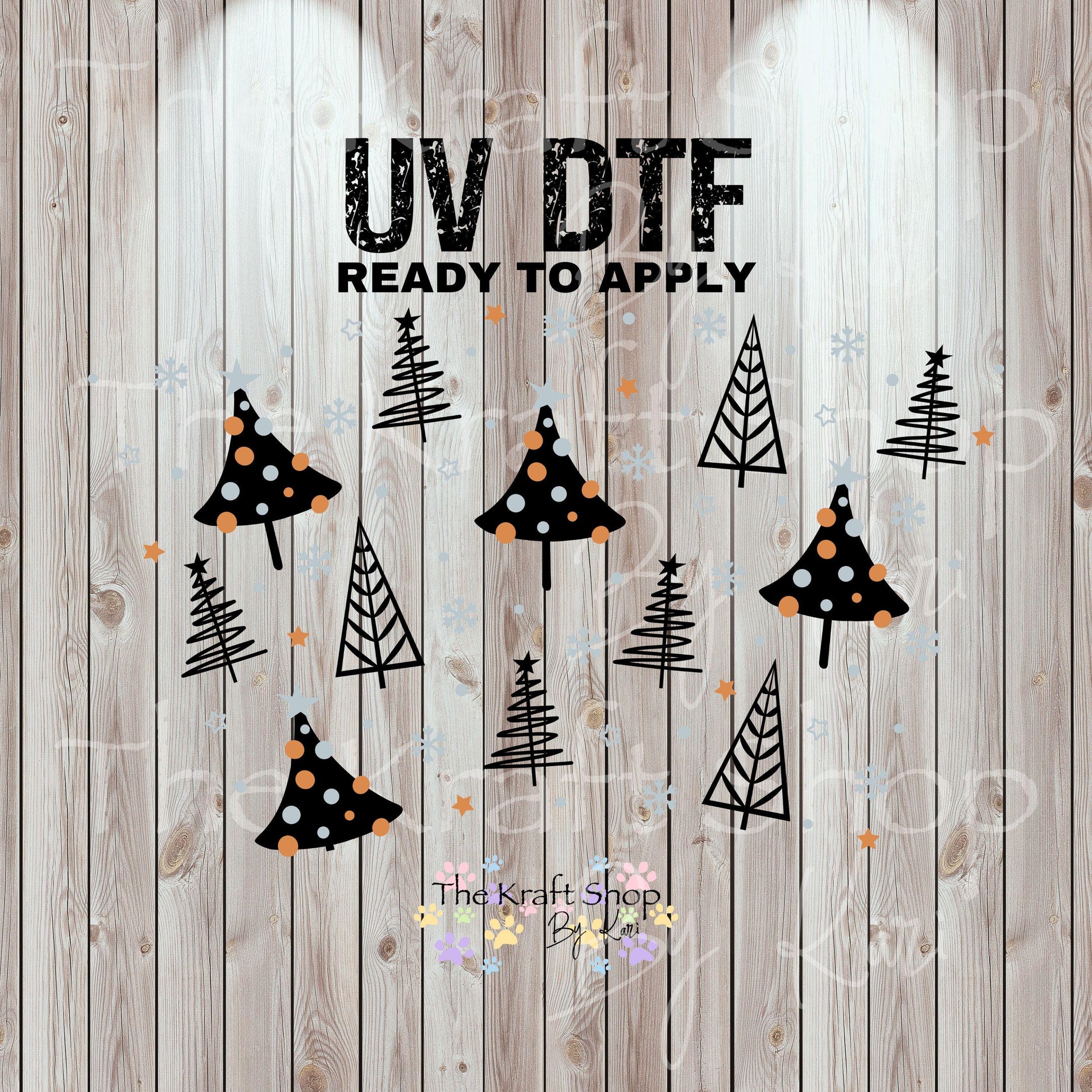 UV DTF Sticker print. Modern Christmas Trees 24 oz tapered wrap or element sheet of decals for acrylic tumblers #5452