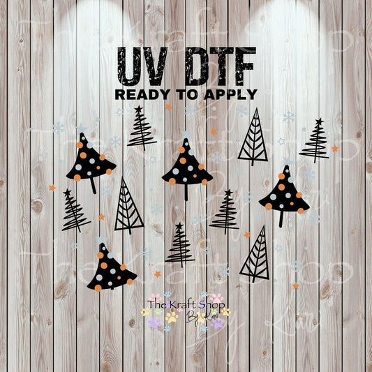 UV DTF Sticker print. Modern Christmas Trees 24 oz tapered wrap or element sheet of decals for acrylic tumblers #5452
