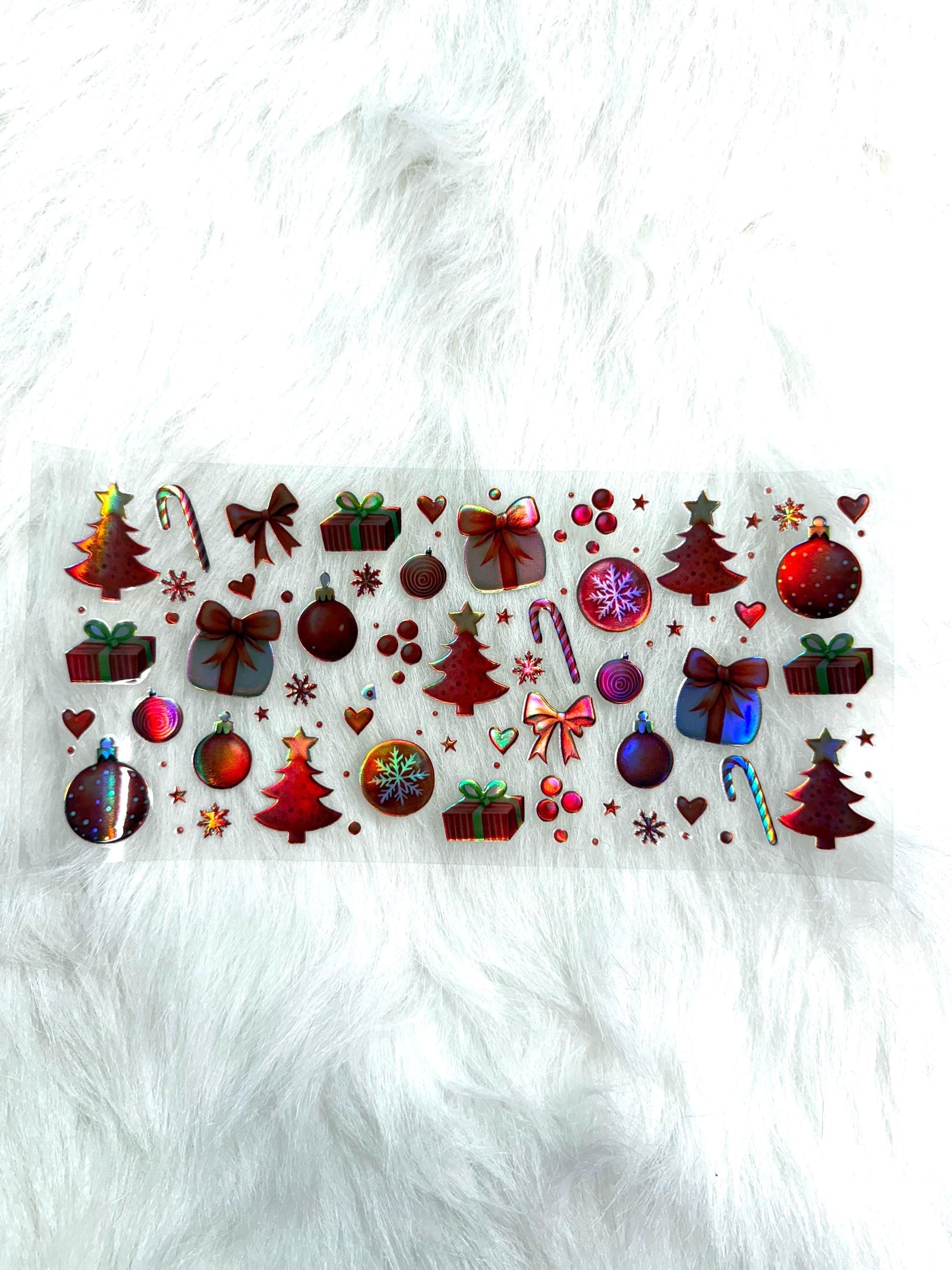 Holographic UV DTF Red Xmas Elements Wrap Sticker #34