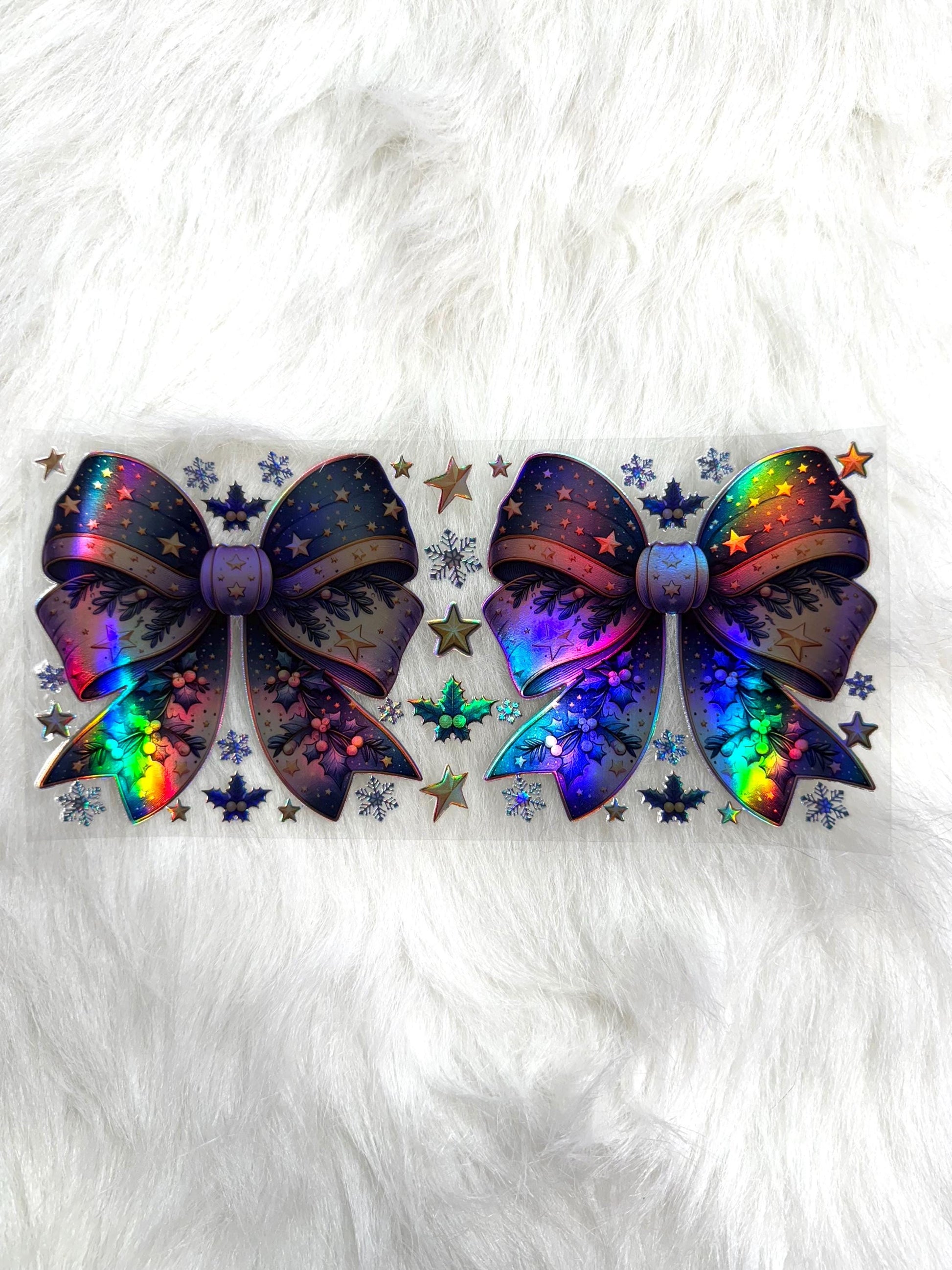 Holographic UV DTF Blue Xmas Bows Wrap Sticker #35
