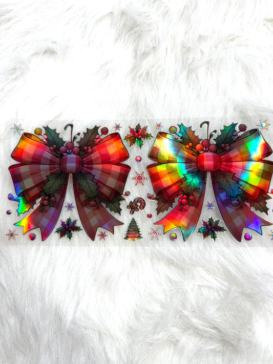 Holographic UV DTF Red White Maid Bows Wrap Sticker #43