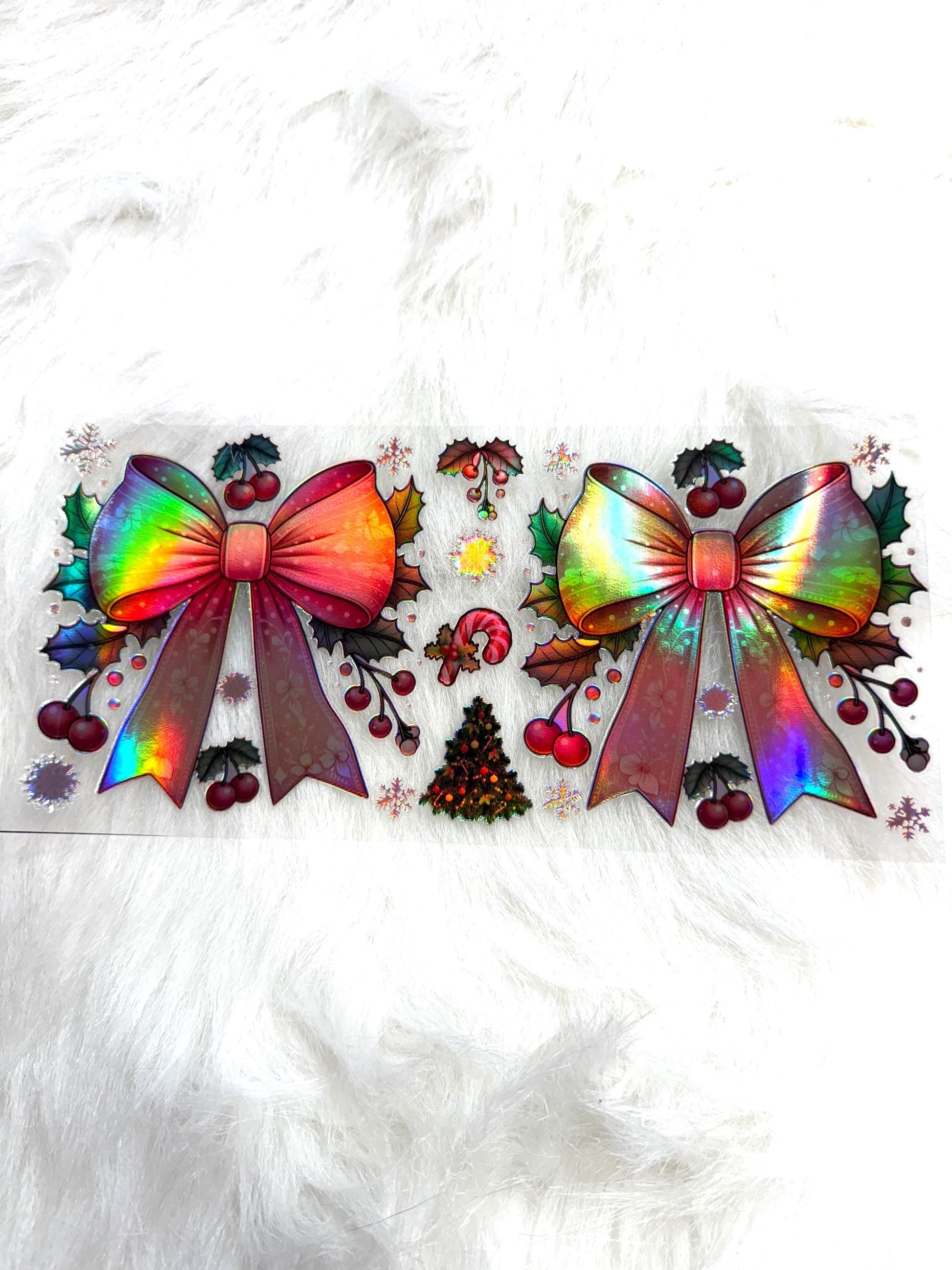 Holographic UV DTF Holly + Pink Bows Wrap Sticker #45