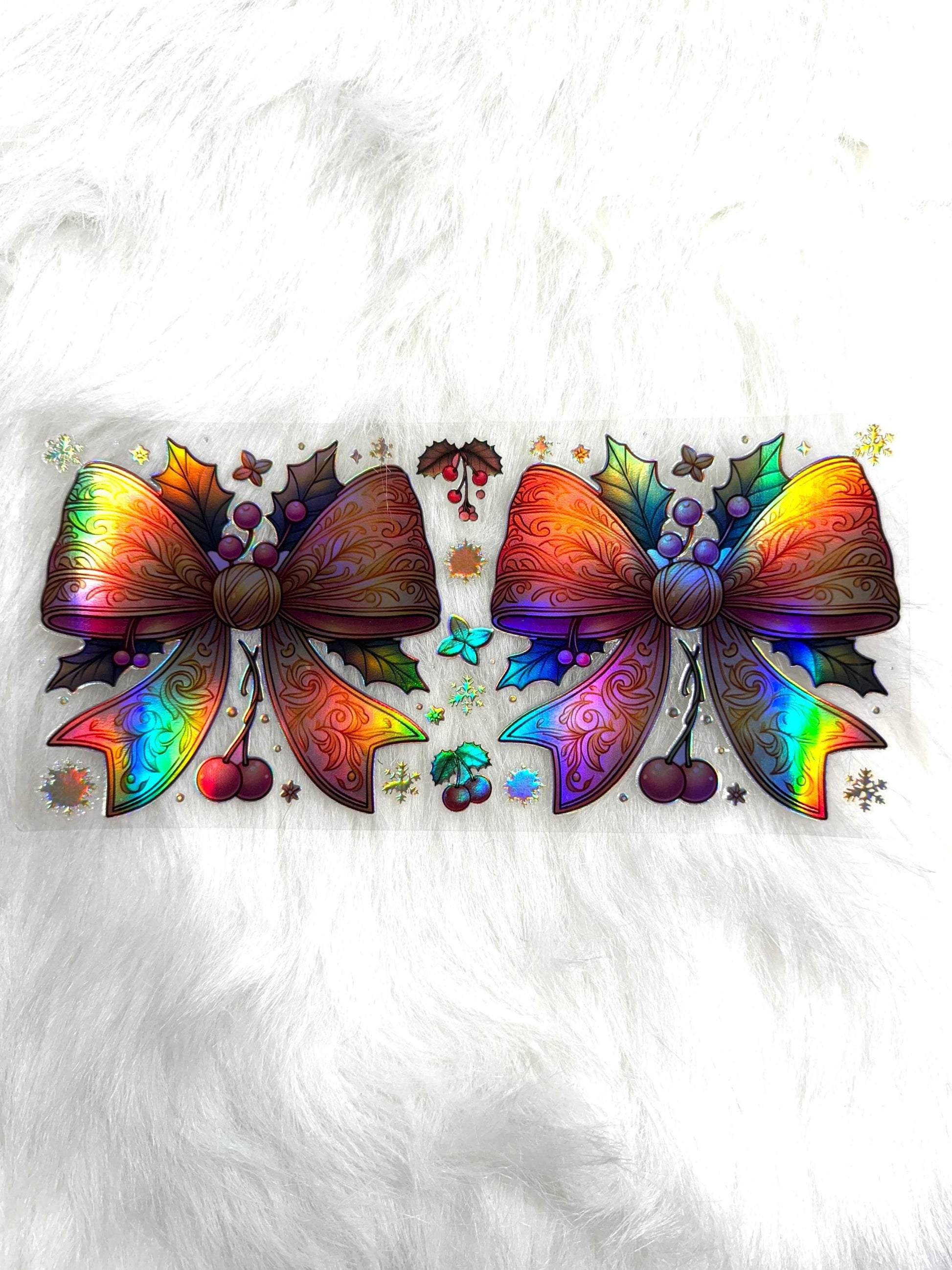 Holographic UV DTF Tooled Leather Bows Wrap Sticker #50