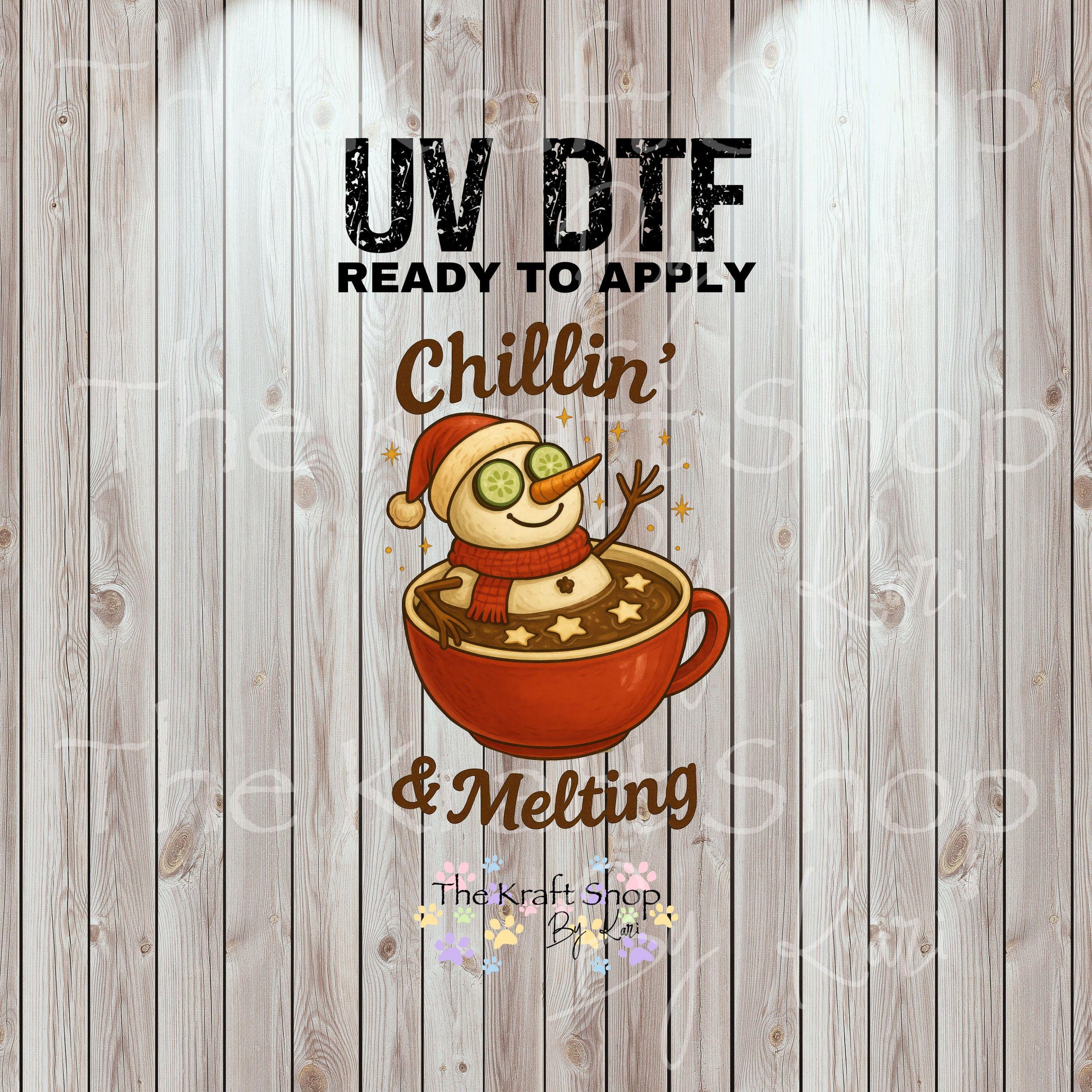 UV DTF Sticker print. Chillin' and melting snowman hot cocoa Christmas decal, tumbler decal, permanent sticker. #7455