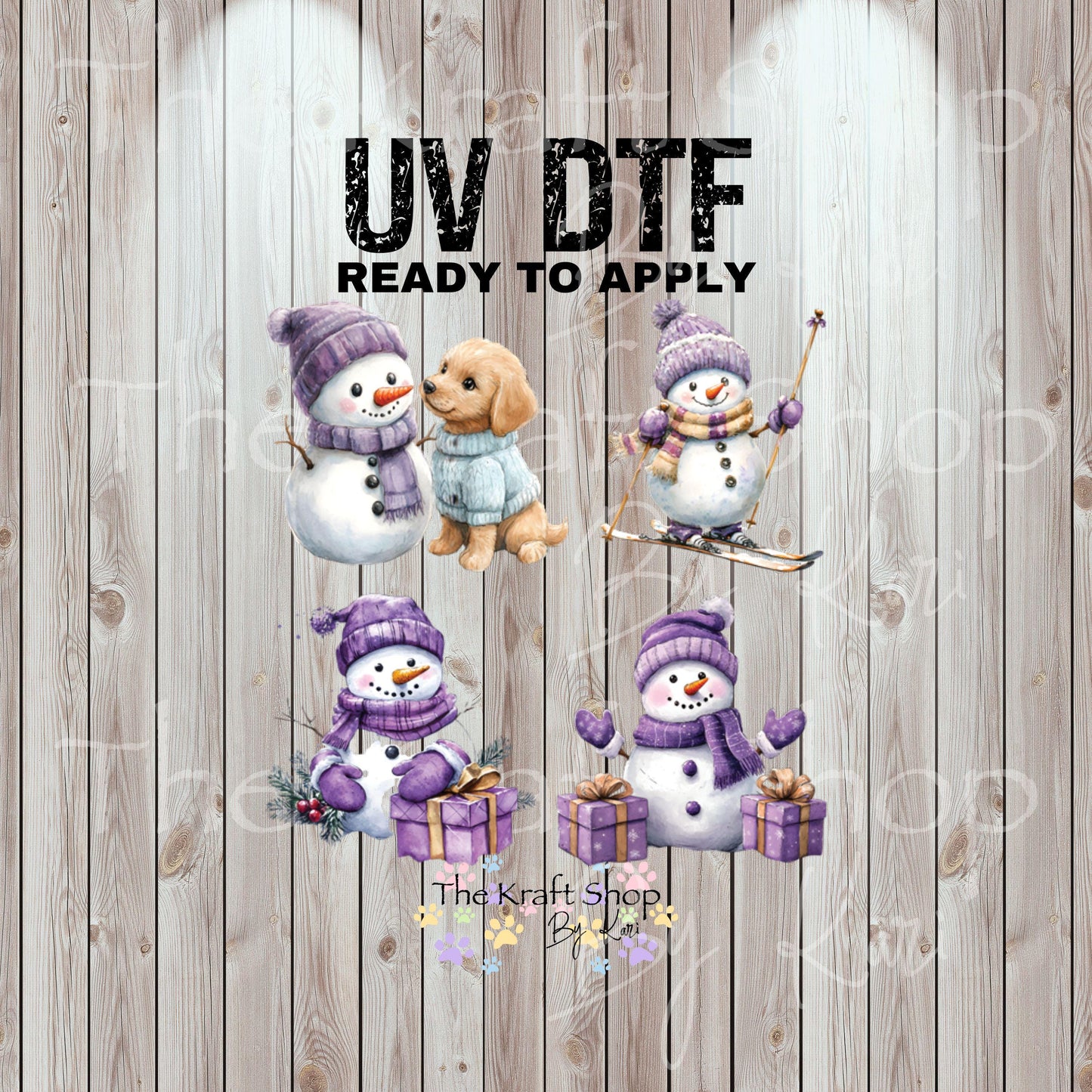UV DTF Sticker prints. Purple Snowman Christmas decals 4 pk, permanent sticker.#7456