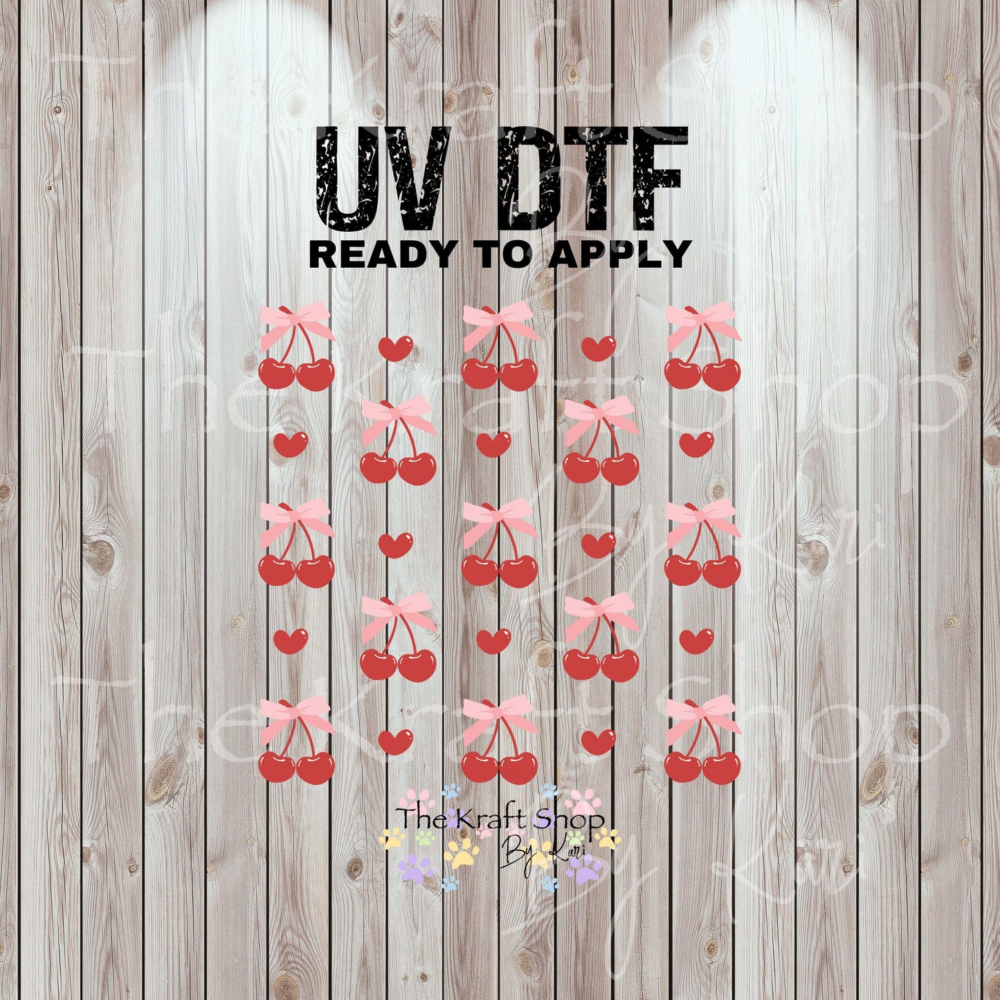 UV DTF Sticker print Cherries and hearts Element sheet 8x8 decal, tumbler decal, permanent sticker. #7457