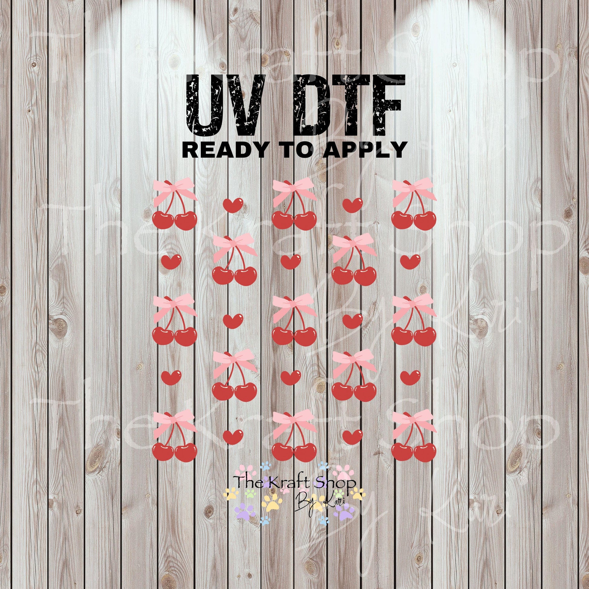 UV DTF Sticker print Cherries and hearts Element sheet 8x8 decal, tumbler decal, permanent sticker. #7457