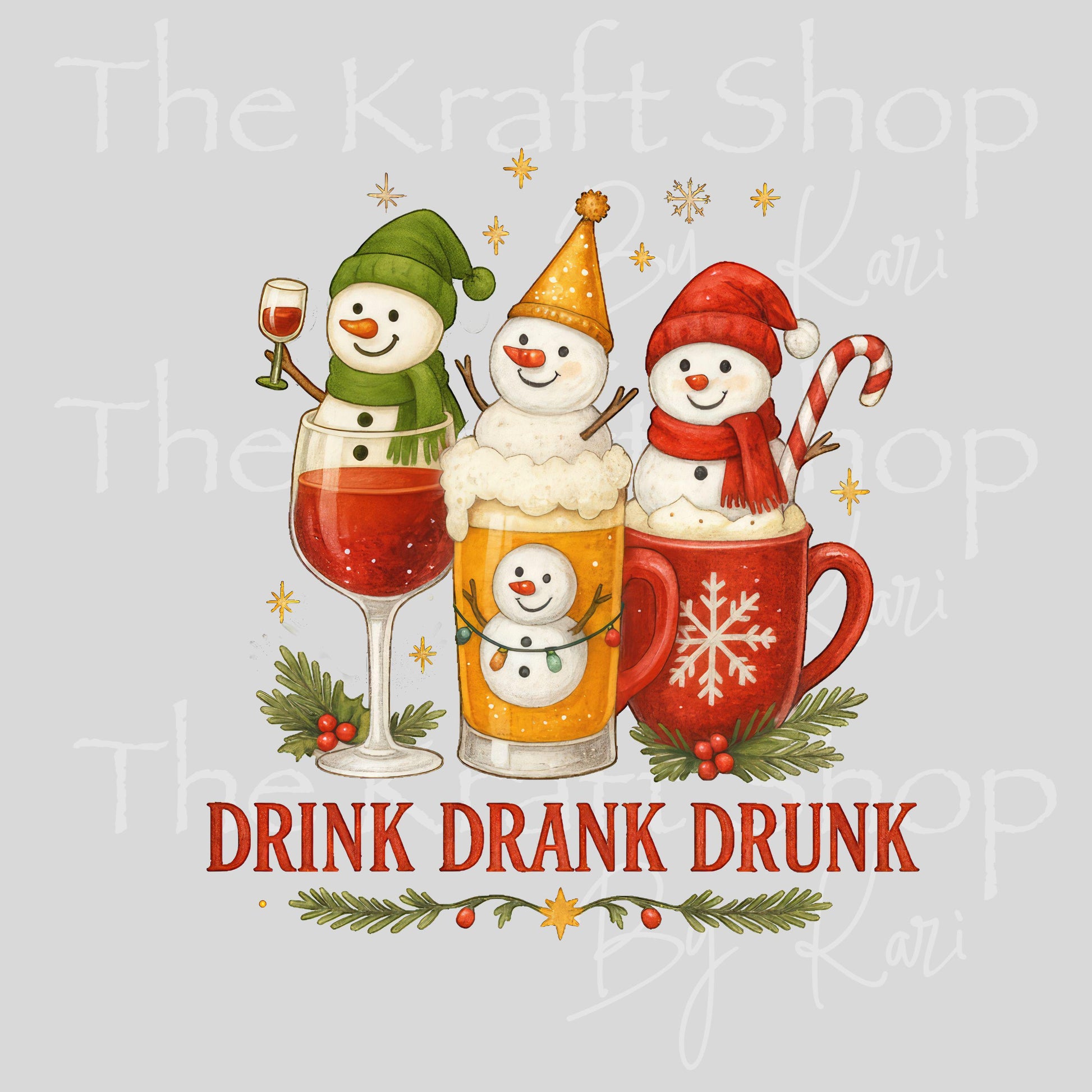 UV DTF Sticker print. Drink Drank Drunk Snowman Christmas decal, tumbler decal #7467