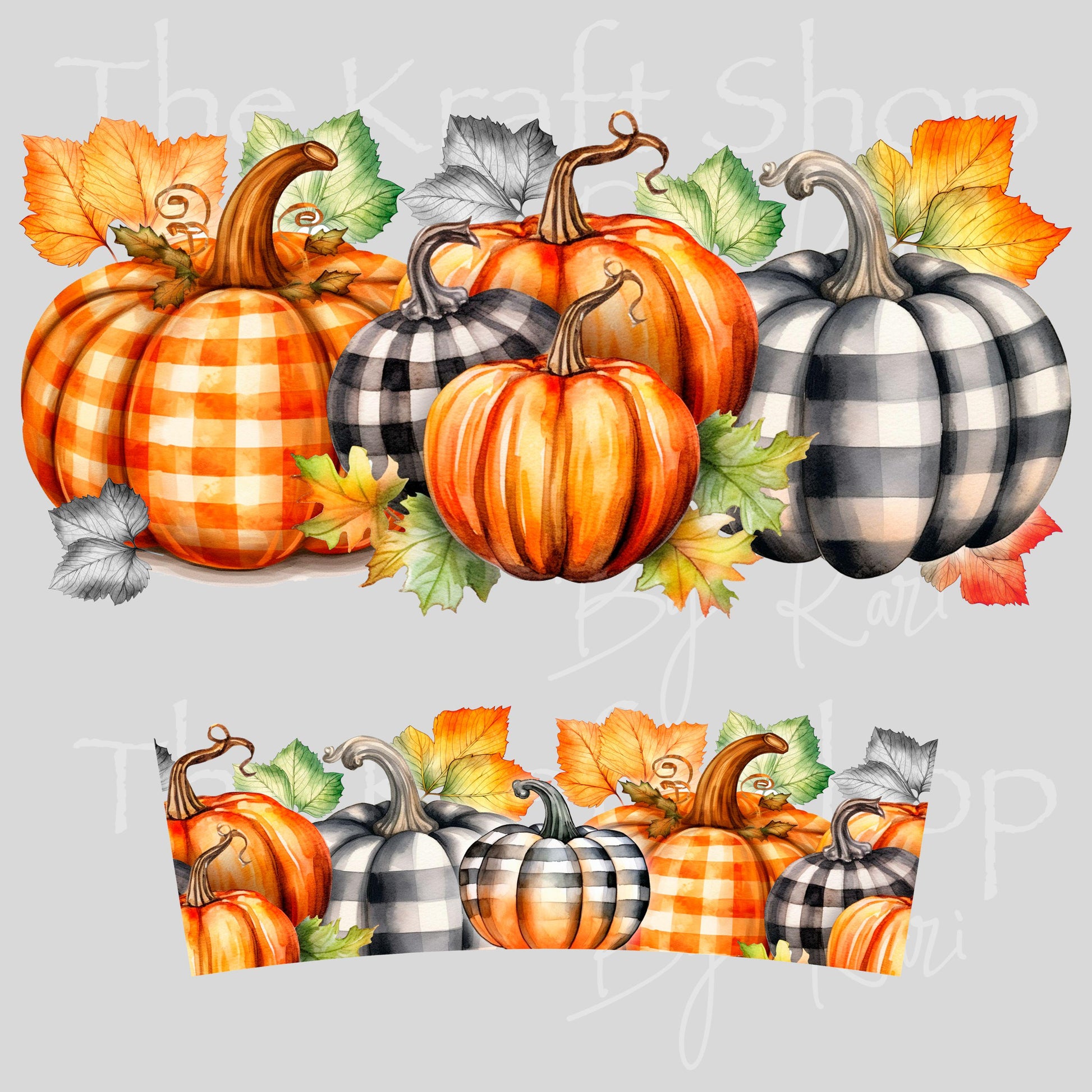 UV DTF 40 oz ready to apply Fall plaid pumpkins black white orange wrap UV wrap quencher #3181