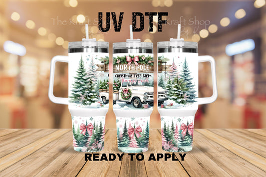 UV DTF 40 oz ready to apply North Pole Christmas Truck with snow and trees wrap UV wrap quencher #3182