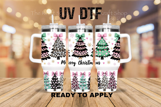 UV DTF 40 oz ready to apply Merry Christmas Leopard trees wrap UV wrap quencher #3184