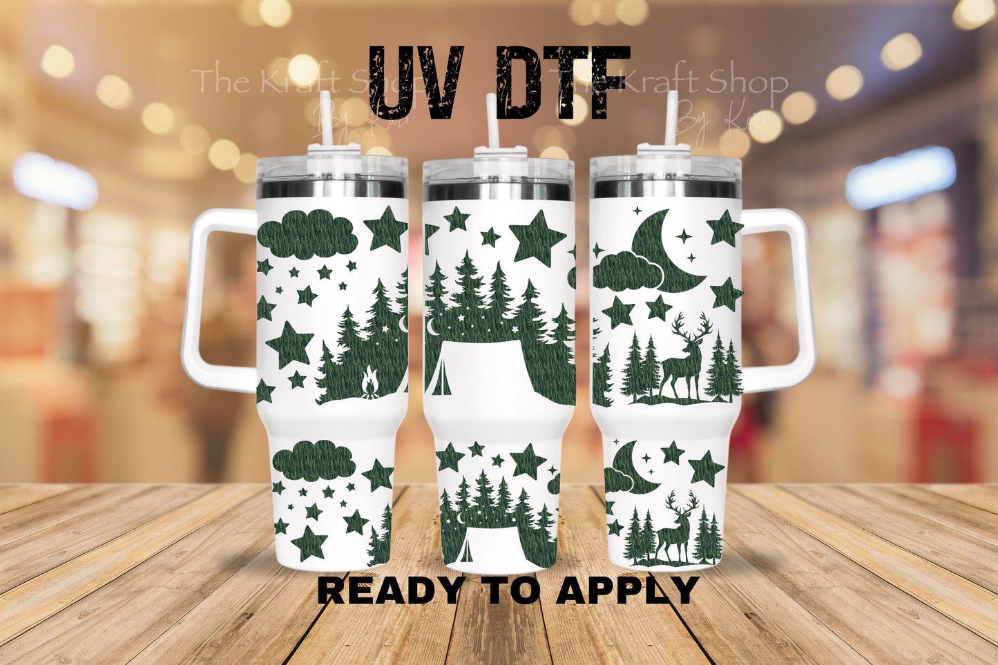 UV DTF 40 oz ready to apply Night camp deer outdoors wrap UV wrap quencher #3195