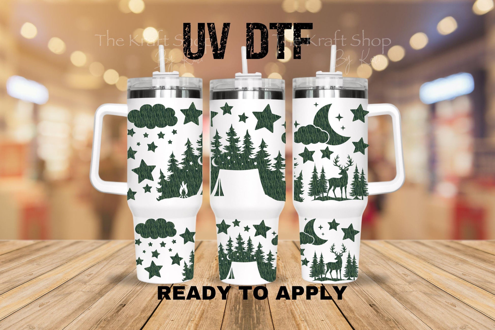 UV DTF 40 oz ready to apply Night camp deer outdoors wrap UV wrap quencher #3195