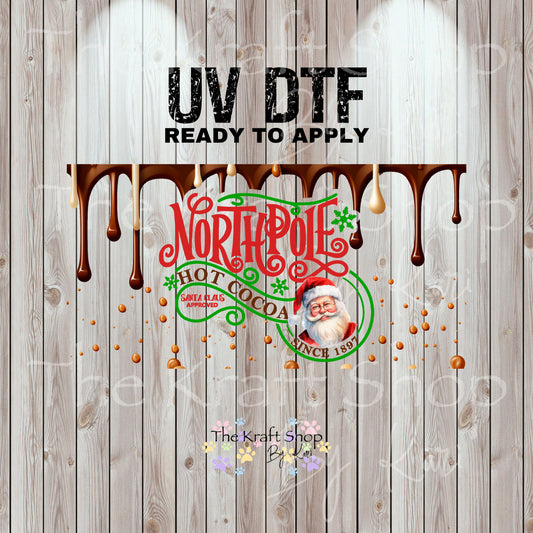 UV DTF Sticker print. North Pole Hot Cocoa Drip wrap or element decals tumbler decal. Glass can wrap. #5429