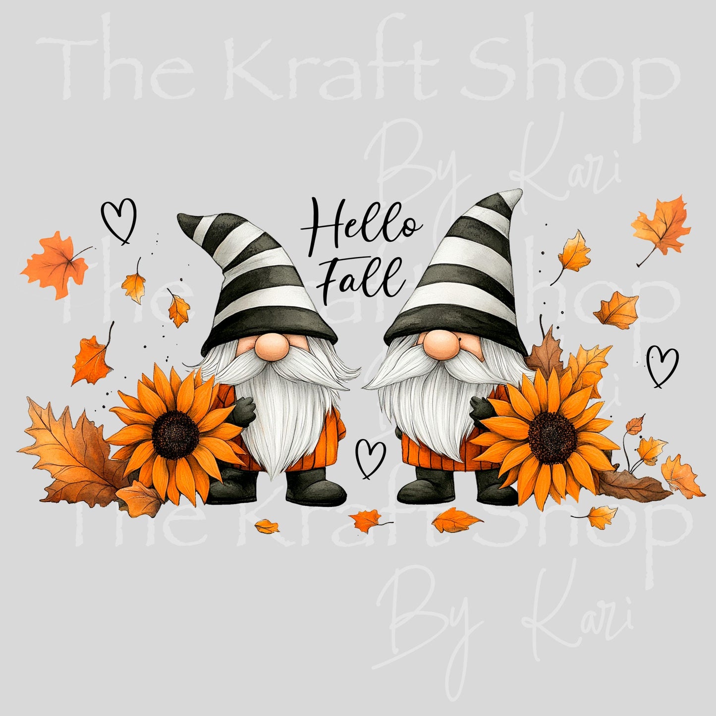 UV DTF Sticker print. Hello Fall Gnomes and sunflower wrap or element decals tumbler decal. Glass can wrap. #5435