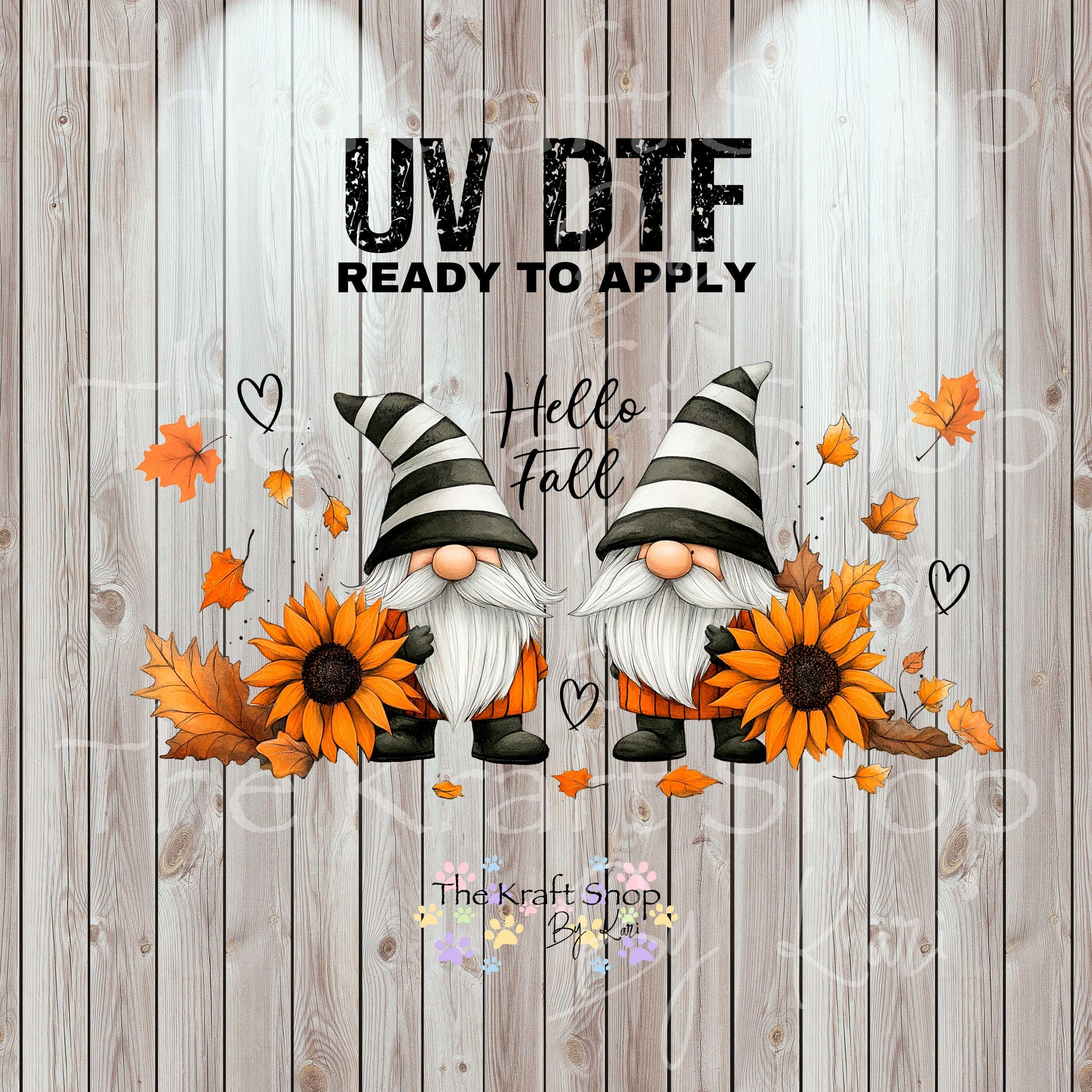 UV DTF Sticker print. Hello Fall Gnomes and sunflower wrap or element decals tumbler decal. Glass can wrap. #5435