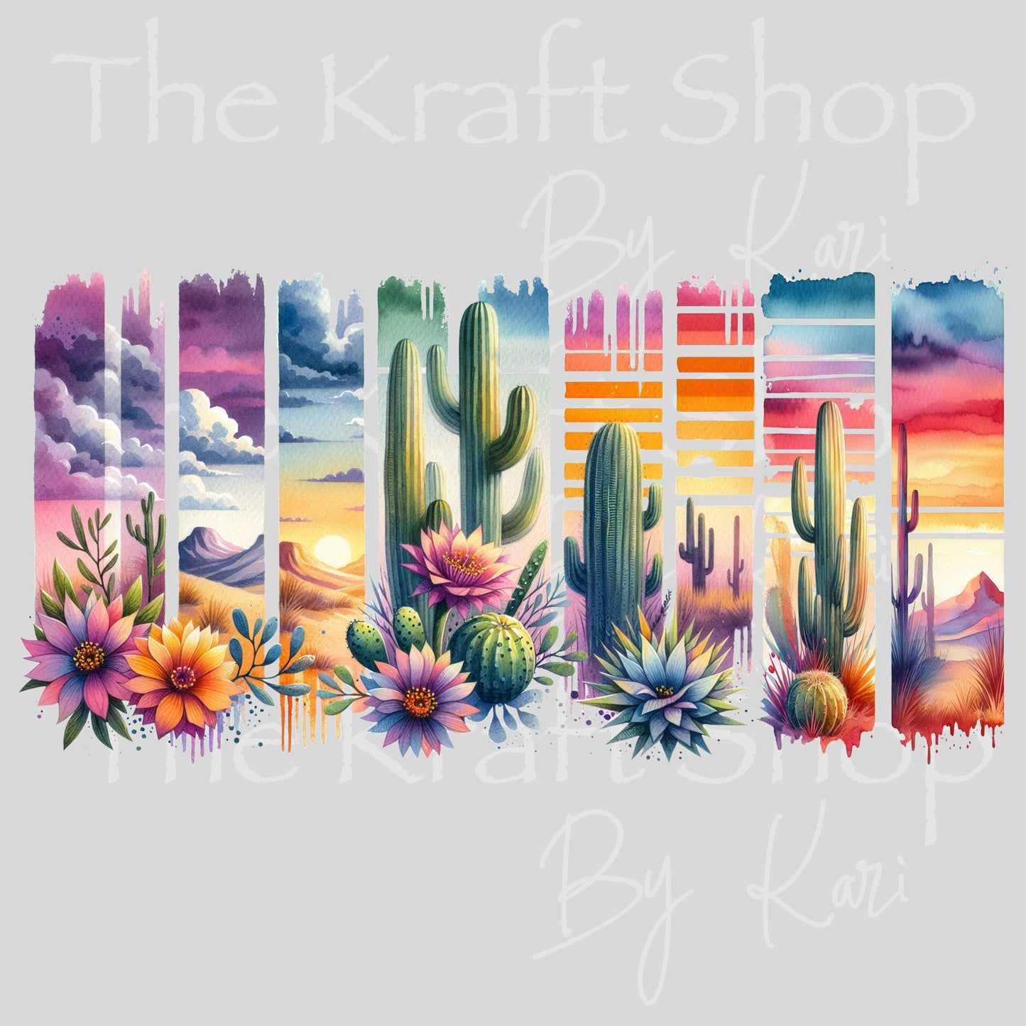 UV DTF Sticker print. Desert Cactus brush stroke or element decals tumbler decal. Glass can wrap. #5436