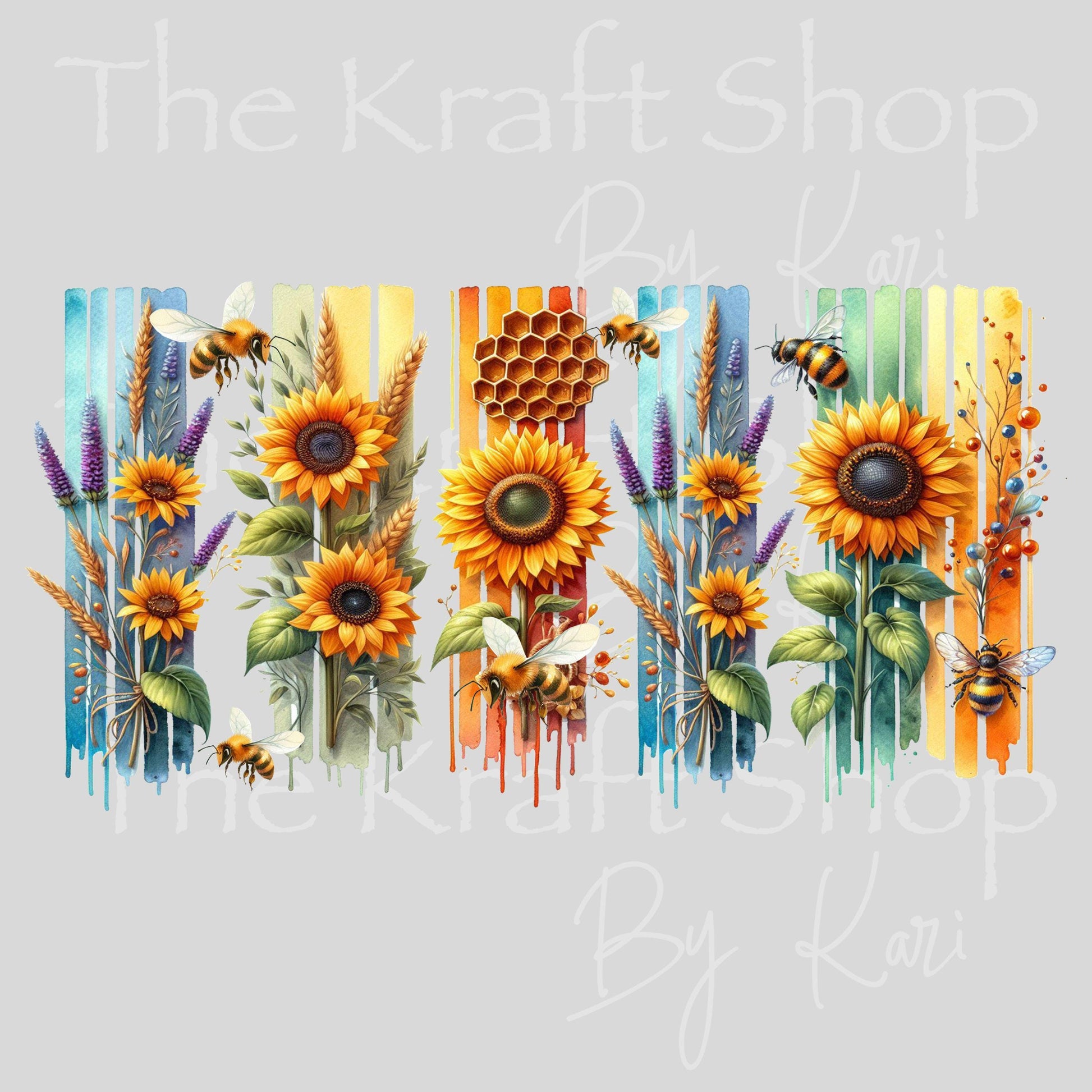 UV DTF Sticker print. Bee Sunflowers brush stroke or element decals tumbler decal. Glass can wrap. #5438