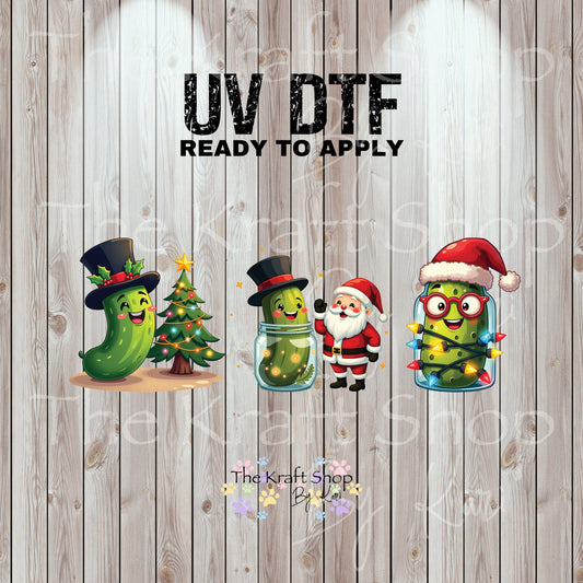 UV DTF Sticker prints. Christmas pickles and Santa 3 pk, permanent sticker.#7443