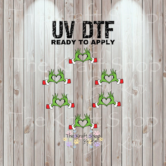 UV DTF Sticker print. Hand heart Grinmas top decal for 24 oz or 40 oz tumbler, tumbler decal, permanent sticker. #10344