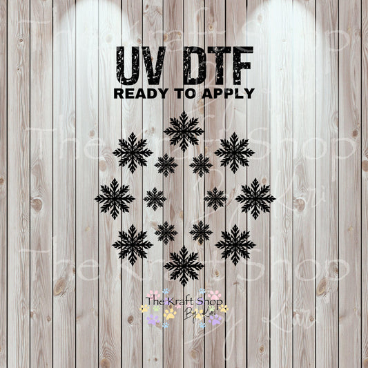 UV DTF Sticker print. Black snowflakes top decal for 24 oz or 40 oz tumbler, tumbler decal, permanent sticker. #10346