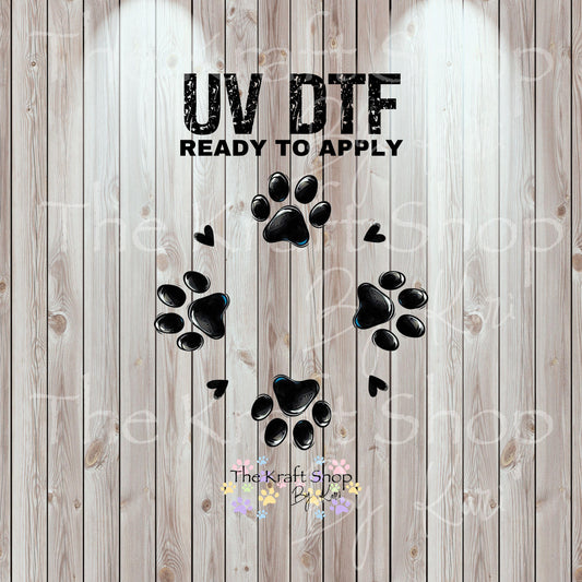 UV DTF Sticker print. Black paw prints top decal for 24 oz or 40 oz tumbler, tumbler decal, permanent sticker. #10347